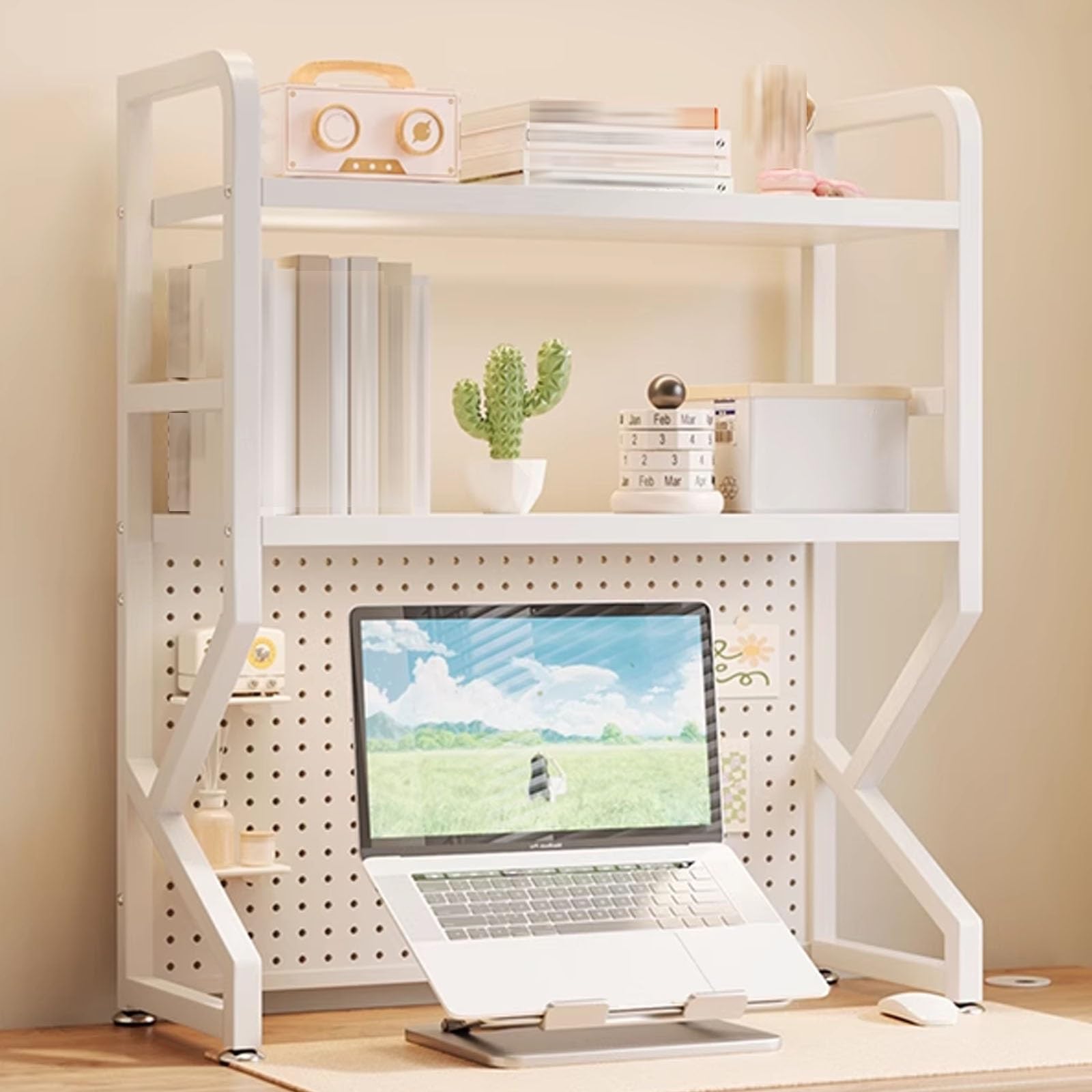 CWCQGH Multifunctional Dorm Room Desk - Stylish Desktop Organizer for Office/Computer Desks, Ideal for Books, Documents, Potted Plants & Decorative Items,White-b-110cm/43.3in