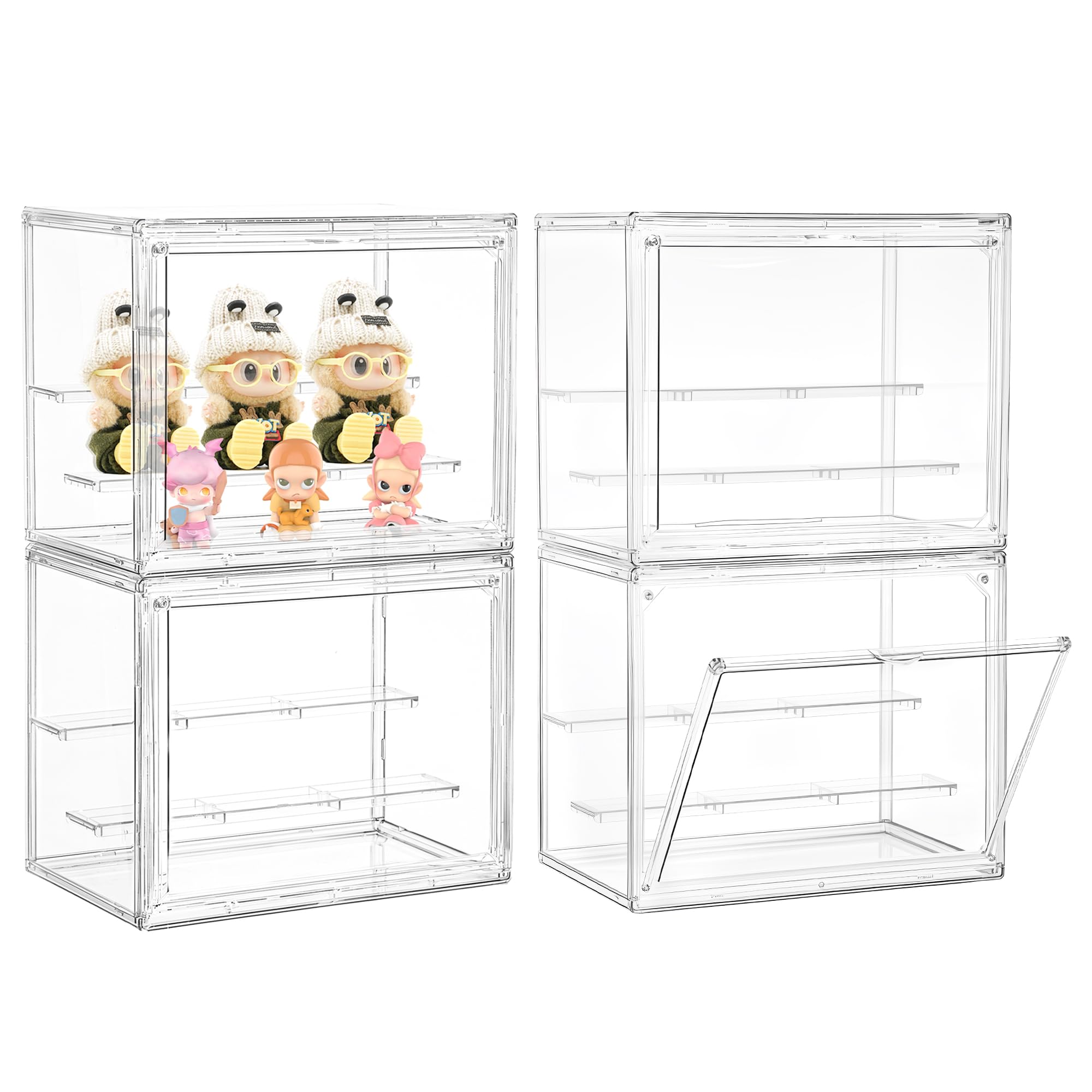 Small 3 Layer Acrylic Display Case Stackable Box for Collectibles,4 Pack