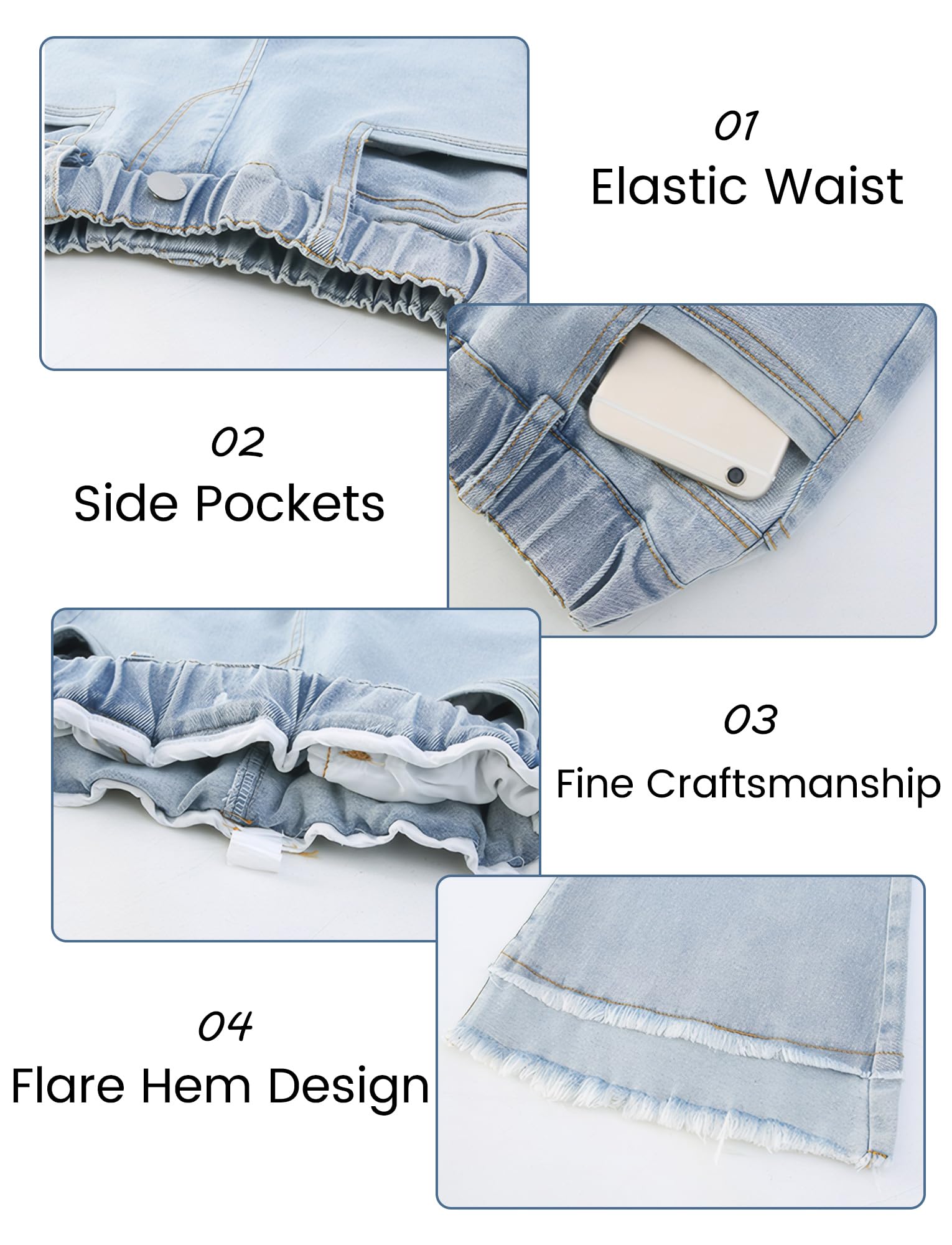 SEAUR Pantalones vaqueros para niña, cintura alta, ajustados, elásticos, con cintura elástica, pantalones acampanados únicos y elegantes, 120 – 170 = (EU 110-164)
