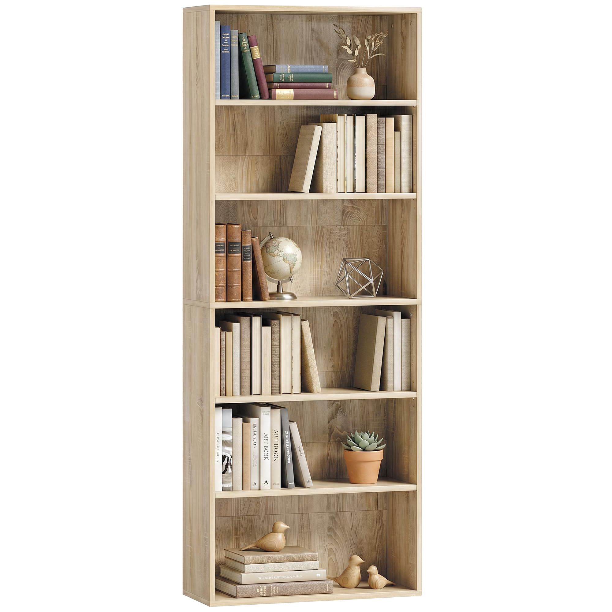 HOMCOM 6 Tier Bookshelf Freestanding 60 x 24 x 158.5 cm Oak Wood Effect