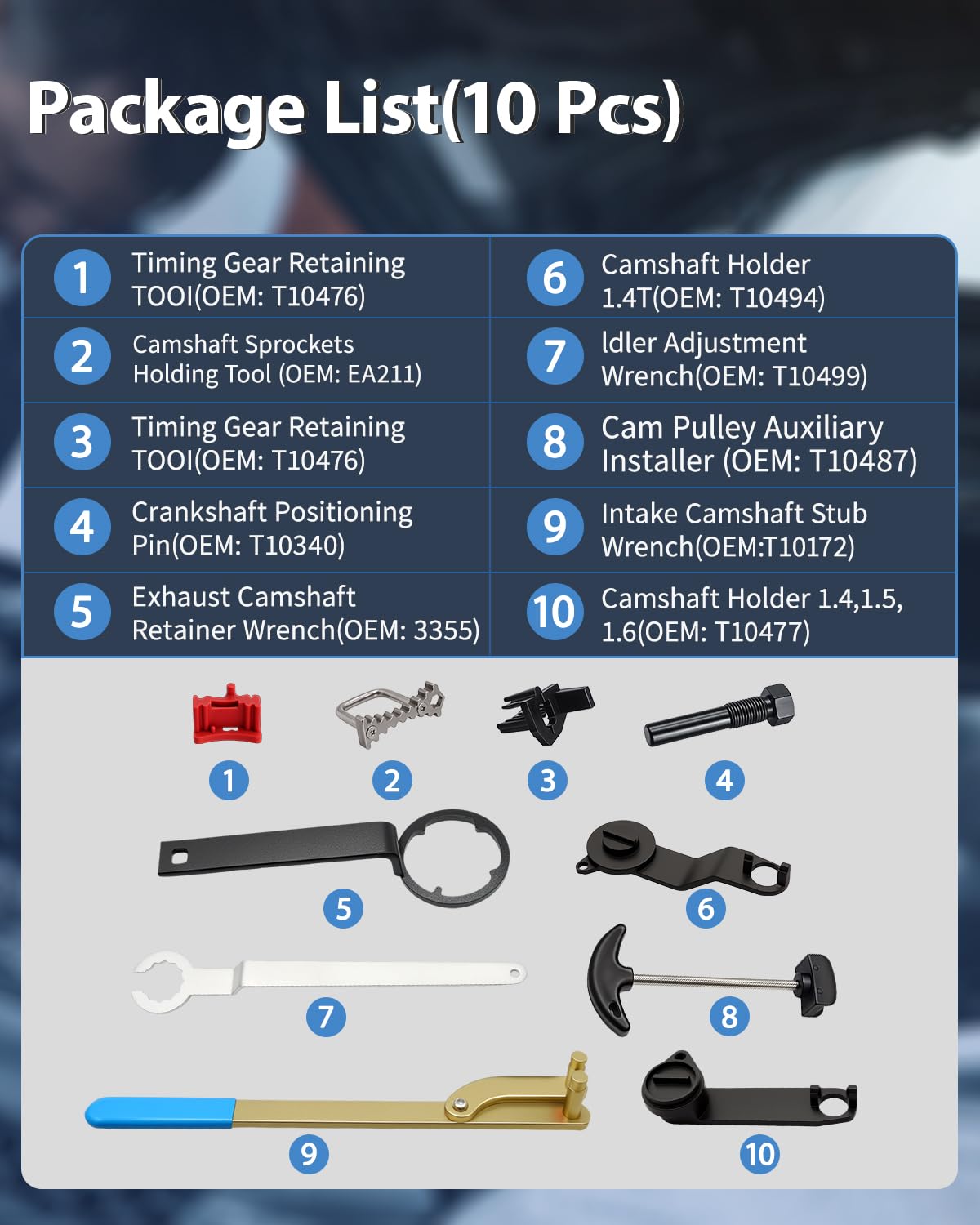 10 Pcs Kit D'outils Réglage du Moteur, Outil de Chaîne Distribution, pour Moteurs VAG EA211 1.0, 1.2, 1.4, 1.6L FSI TSI TFSI, Compatible avec VW Audi A3, Golf VII, Jetta, Skoda Octavia, Seat