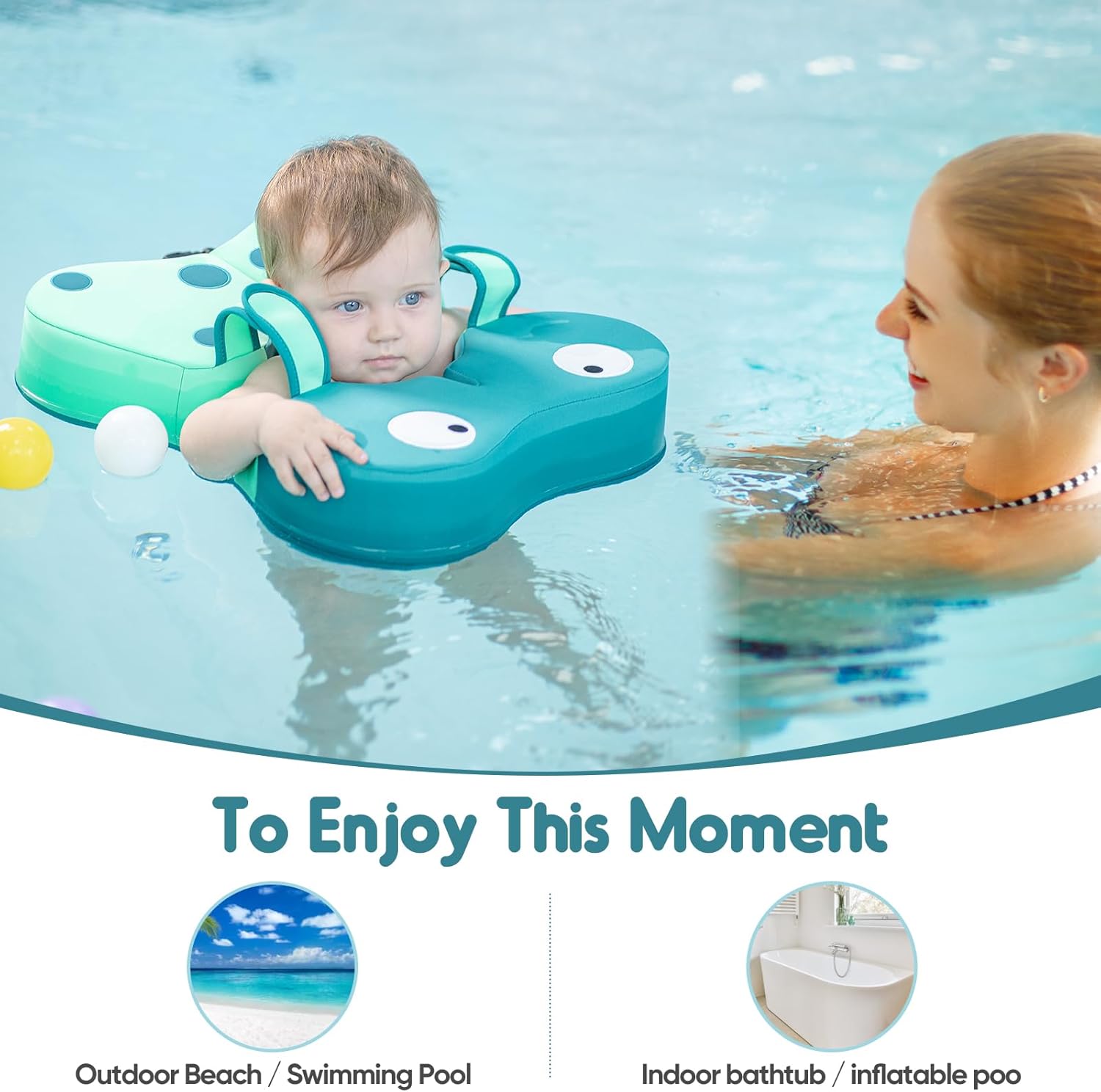 Non Inflatable Baby Pool Float Baby Infant Swim Newborn Pool Floats Swimming Loop Soft Waterproof Swim Ring for Babies Adjustable and Suitable for 6-36 Months,Frog Design,Child Safety