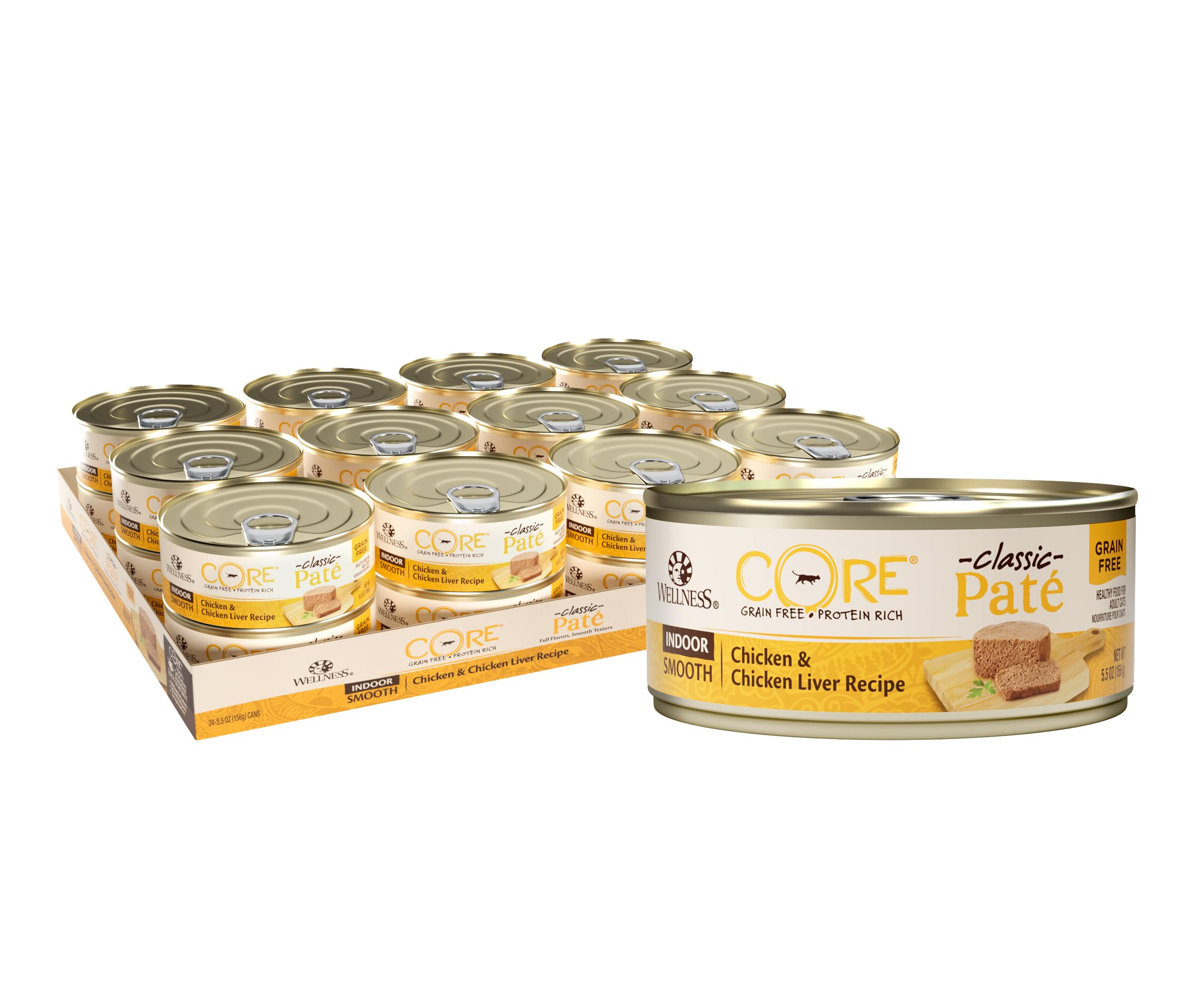 Wellness CORE Natural Grain Free Wet Canned Cat Food, Indoor Recipe, 5.5-Ounce Can (Pack of 24)