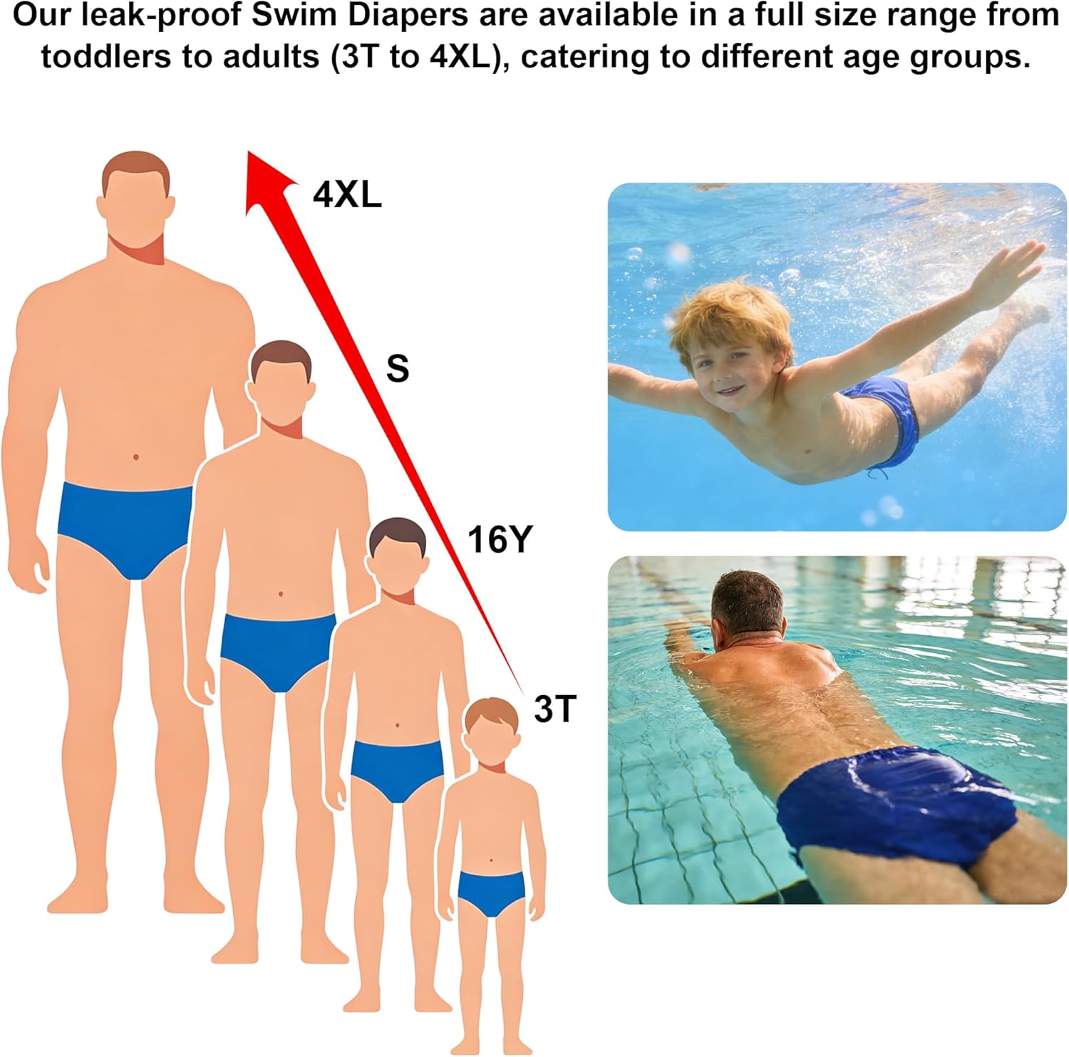 Special Needs Reusable Swim Diaper – Waterproof & Leakproof Incontinence Swimwear for Toddler, Youth & Adult, Unisex Cloth Diaper Cover (Black, 8-10Years)