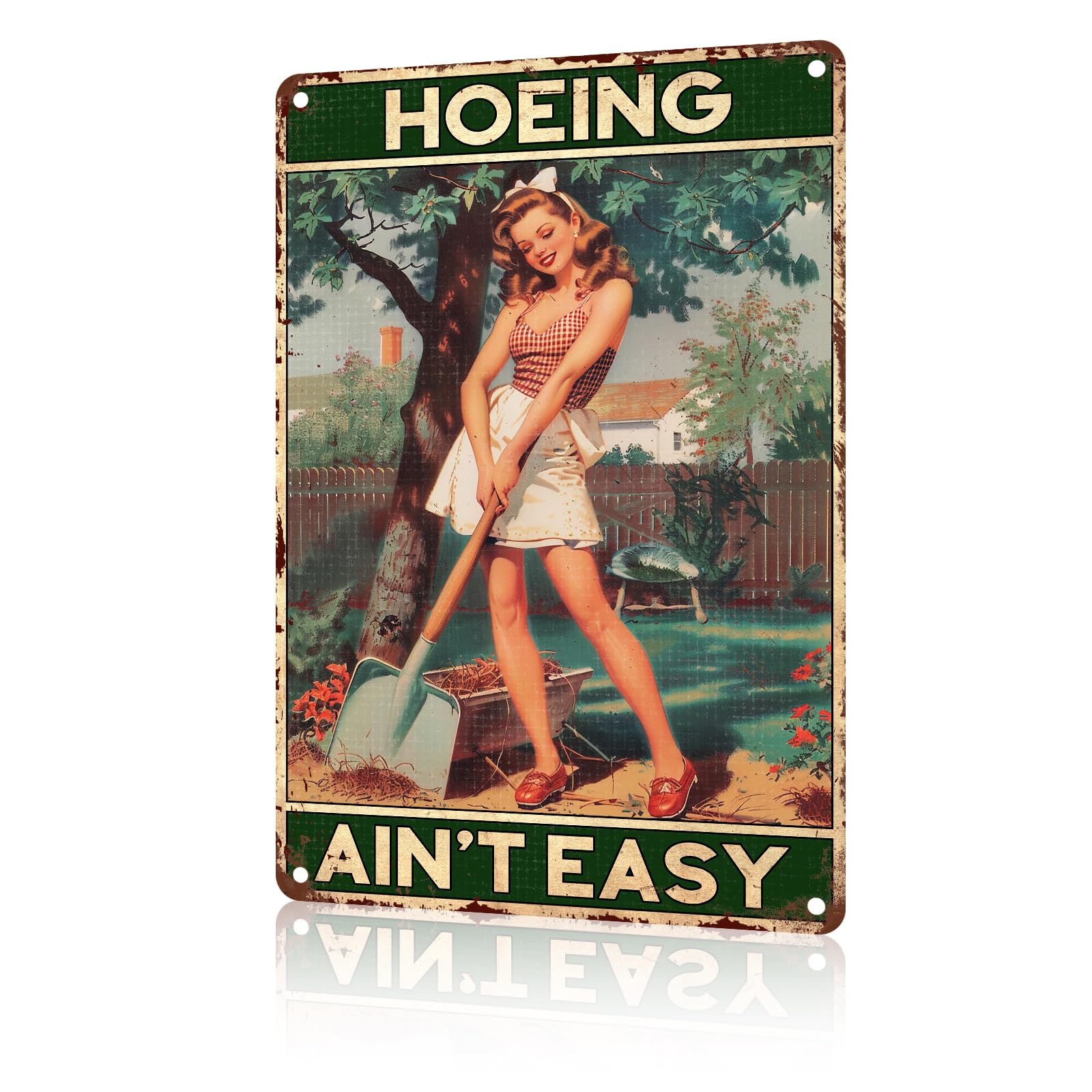 Anceky Funny Garden Decor Hoeing Ain't Easy Gardening Vintage Metal Signs Garden Tin Sign for Home Outdoor Wall Decor 8×12 Inch