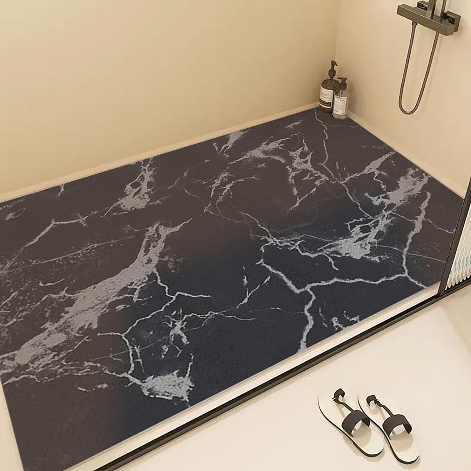 Alfombrilla de ducha antideslizante de PVC con patrón de mármol | Alfombrillas de ducha suaves y cómodas para ducha interior, alfombrilla de baño de goma, cortada a medida, alta permeabilidad