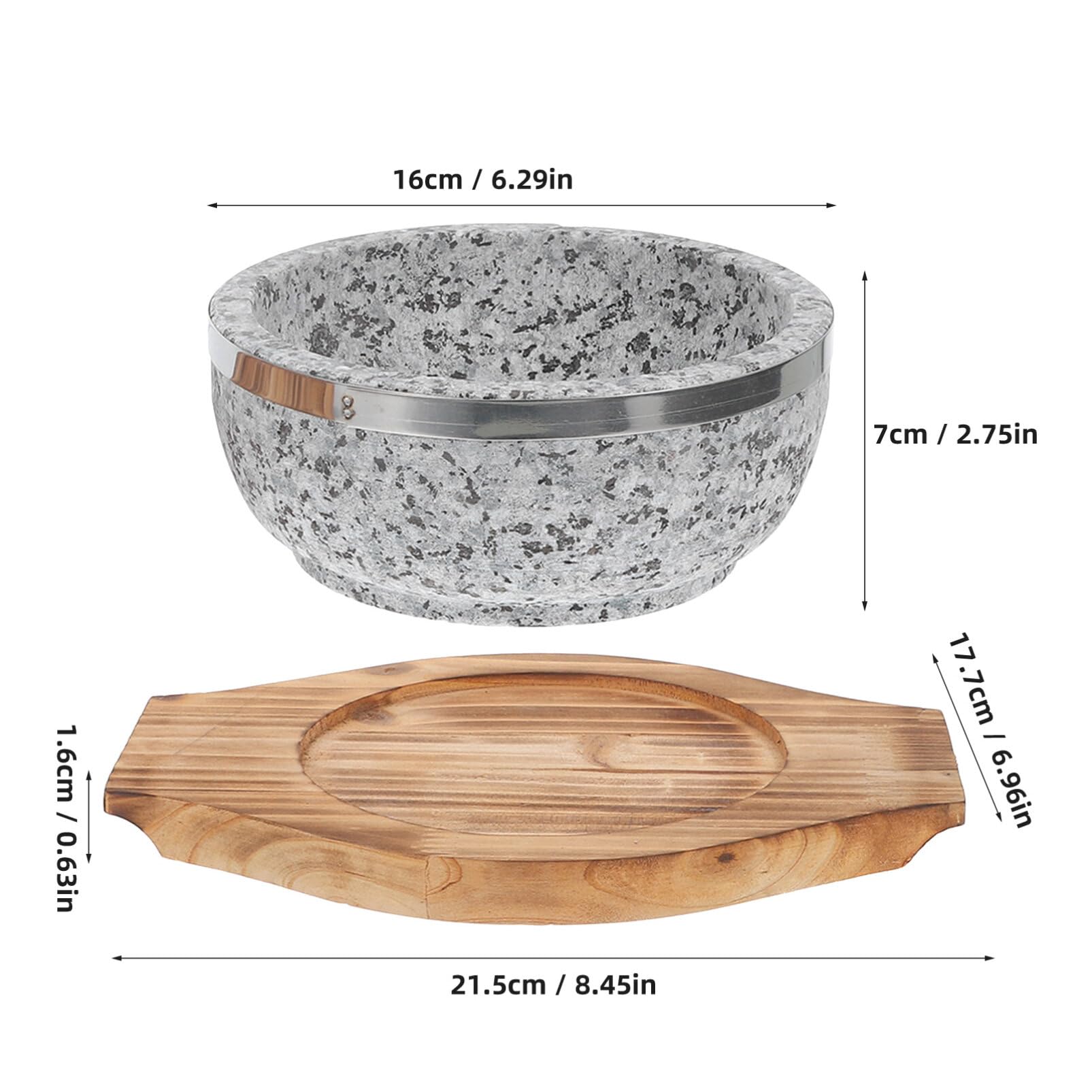 PRETYZOOM Bol en Pierre Coréen 16cm 600ml avec Base et Plateau en Bois