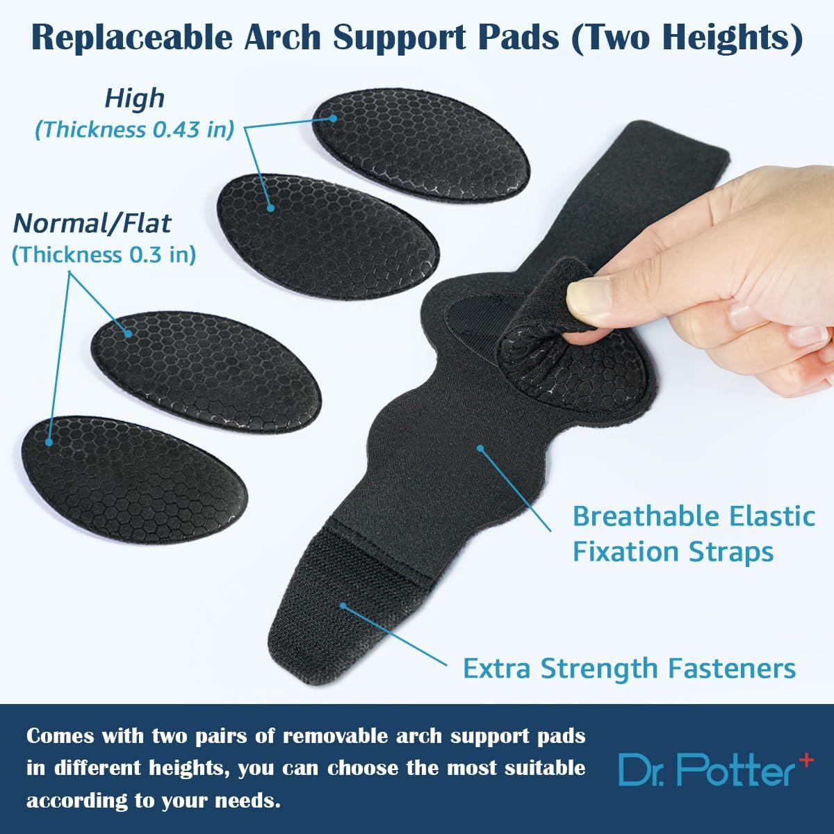Arch Support Sleeves for Plantar Fasciitis Relief, Adjustable Compression Bands with Removable Arch Support Pads for Fallen Arches, High Arch, Flat Feet, Feet Pain Relief - Black - Image 3