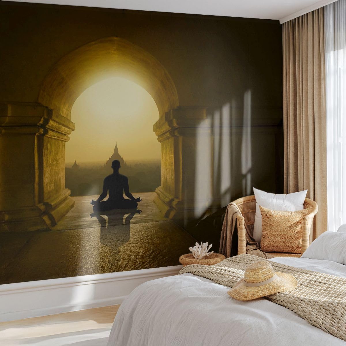 Carta da Parati Vinile in TNT 150x105 cm Architettura Cultura - 4474 - WF2 | Meditazione Tempio Ombra Premium Sand Fotomurale Moderno Decorazione da Parete Murale da Parete Per Soggiorno ARTTOR