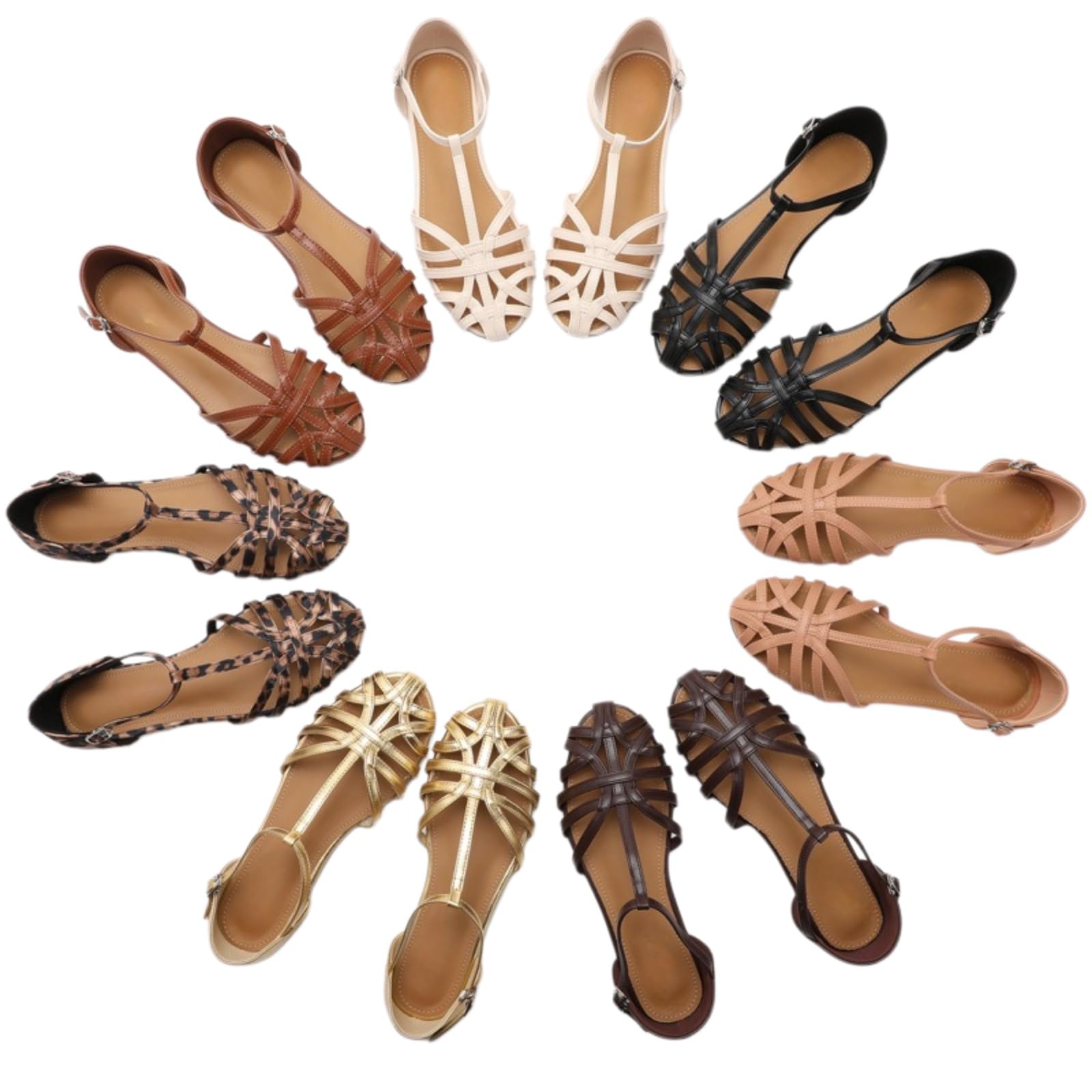 Sandalias Planas Cerradas Para Mujer, Sandalias Verano Con Correa En T Tiras Cruzadas Hebilla Ajustable Zapatos Novia Elegantes Talla Grande Zapatos Casuales Para Playa Vacaciones
