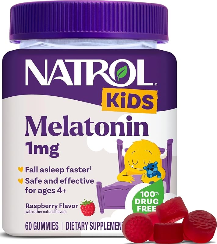 Kids Melatonin Gummies 1mg, for Restful Sleep, 60 Raspberry Gummies