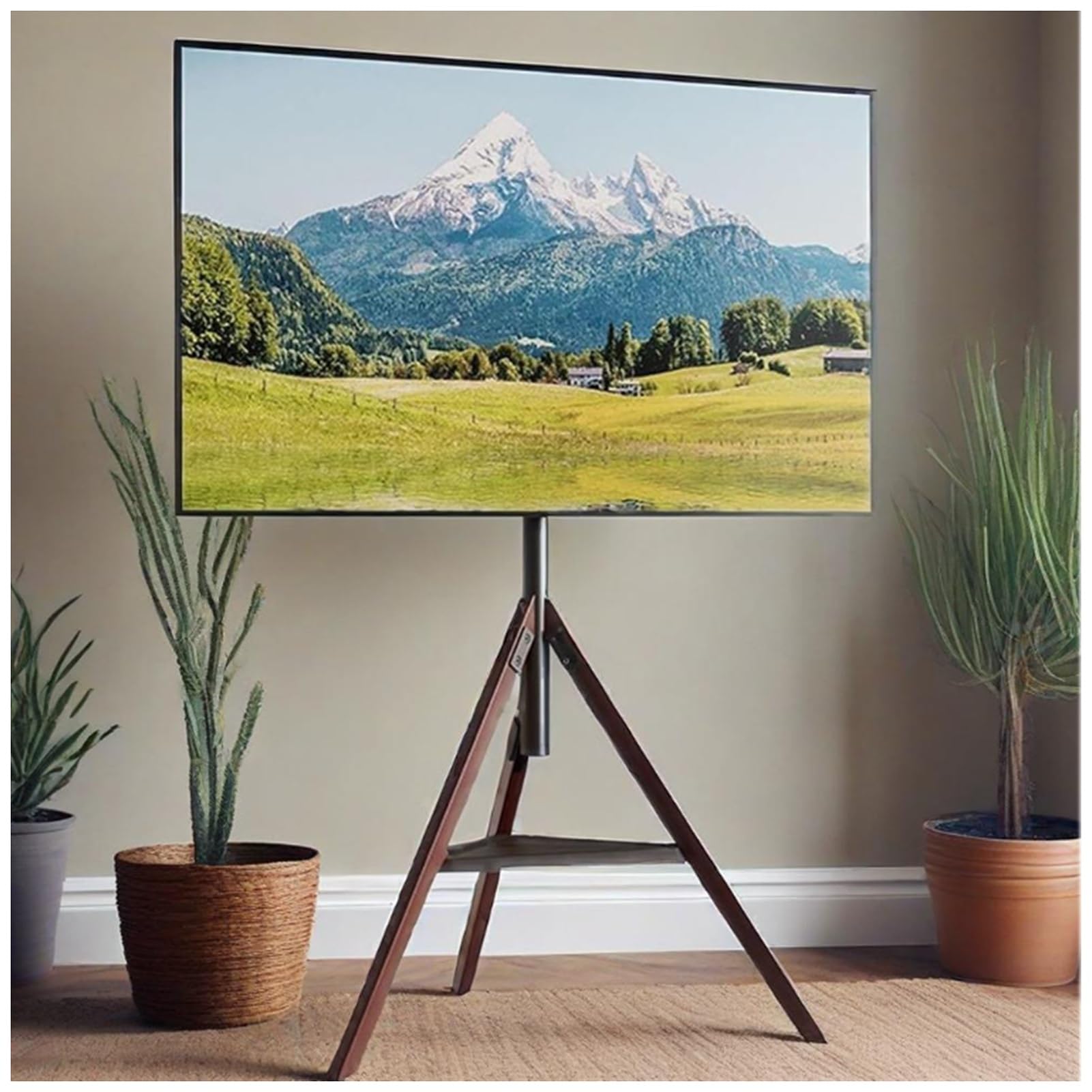 Support TV trépied en bois pour salon moderne et cinéma maison