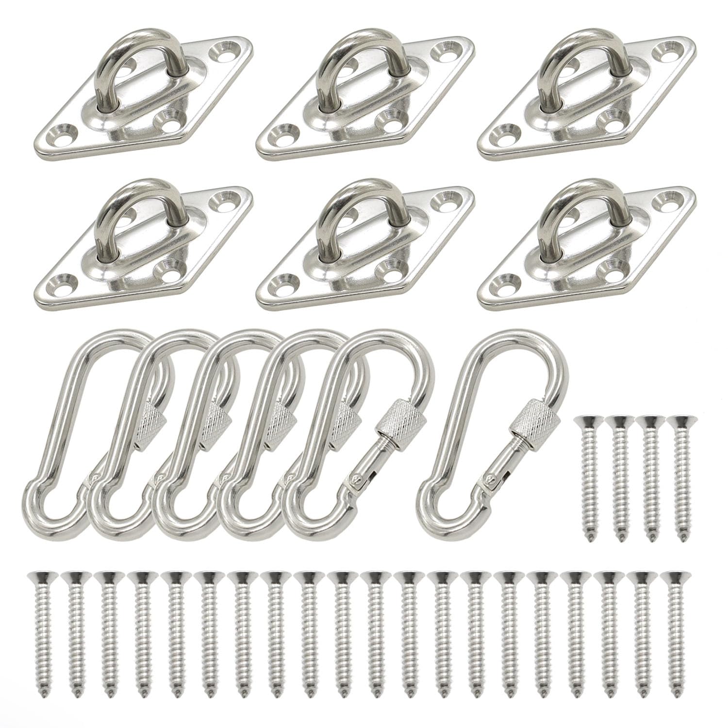 6Pcs 304 Stainless Steel 2.3 Inch Pad Eye Plate Hook and 304 Stainless Steel 2 Inch Snap Hook, Ceiling Hooks, Marine Application Hook, Sail Shade Hardware