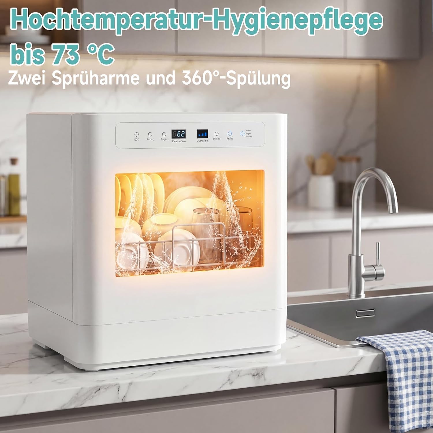 Mini-Geschirrspüler, Tischgeschirrspüler für 8 Maßgedecke, 6 Spülprogramme