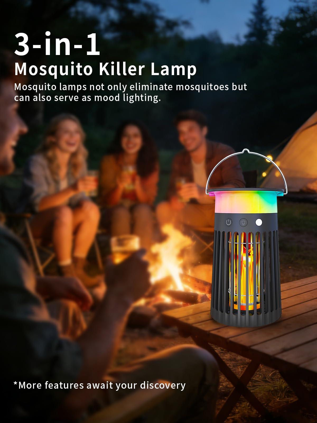 Mosquito Zapper – Trappola per insetti da esterni, 4200 V, ricaricabile, impermeabile, per patio, giardino, campeggio e casa, respinge zanzare, intrappola moscerini della frutta e moscerini