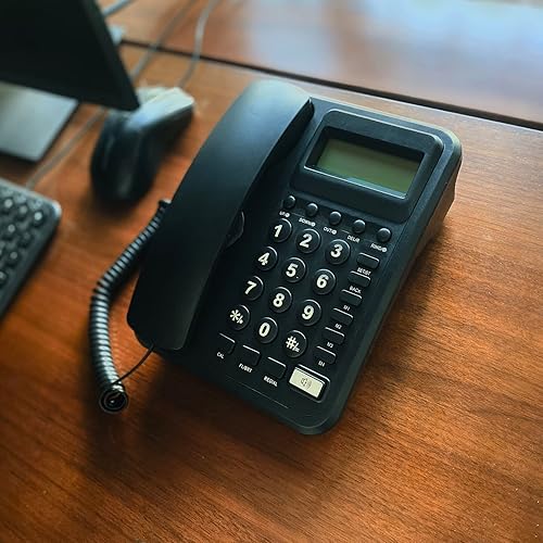 Miniatura 3 de Teléfono fijo con cable de escritorio con botones grandes, identificación de llamada, redireccionamiento, pantalla inclinable, función de