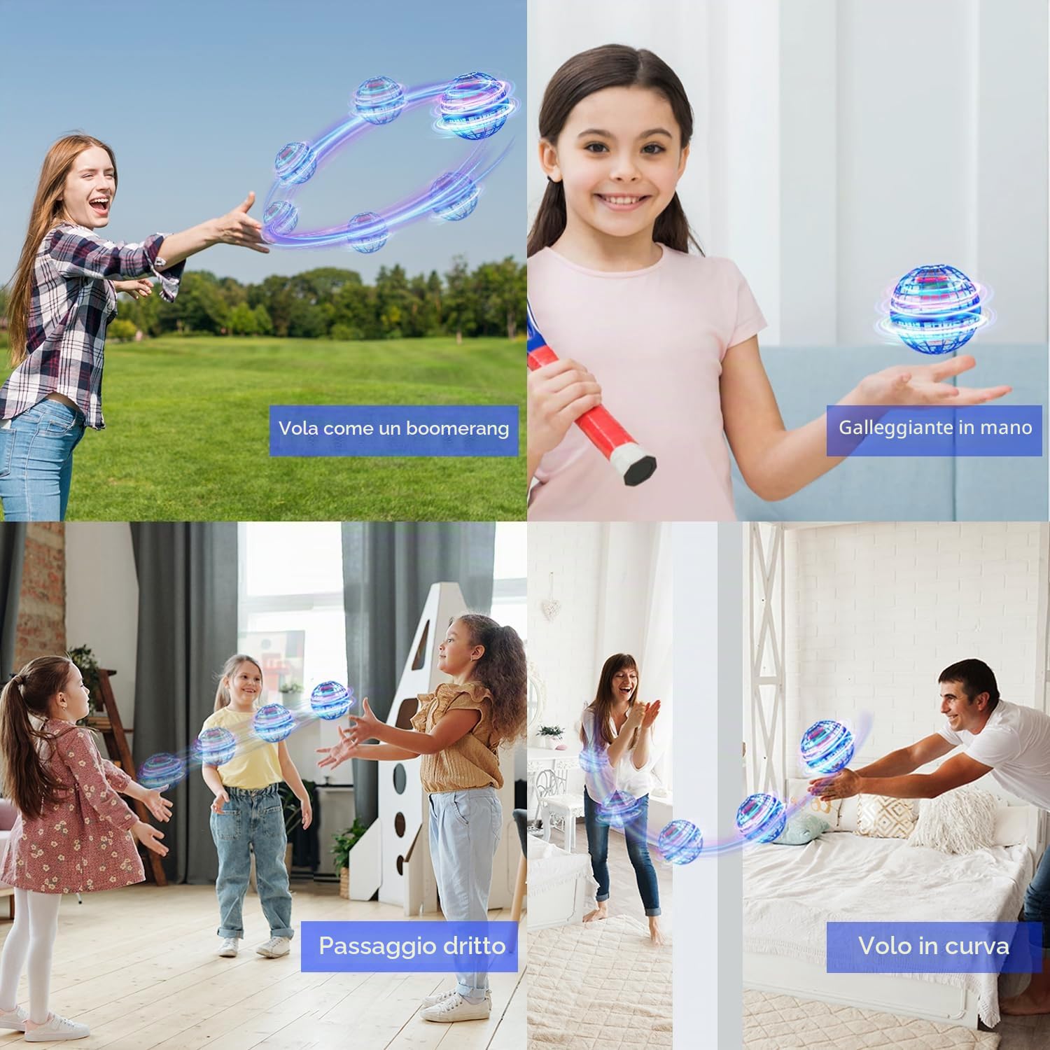 Palla Volante Magica UFO Ball, Fly Orb Pro Flying Spinner Mini Drone, Boomerang Ball Luminosa, Sfera Volante Hoverball Giocattolo Regalo per 6 7 8 9 10+ Ragazzo Ragazza Bambino Adolescente - Blu