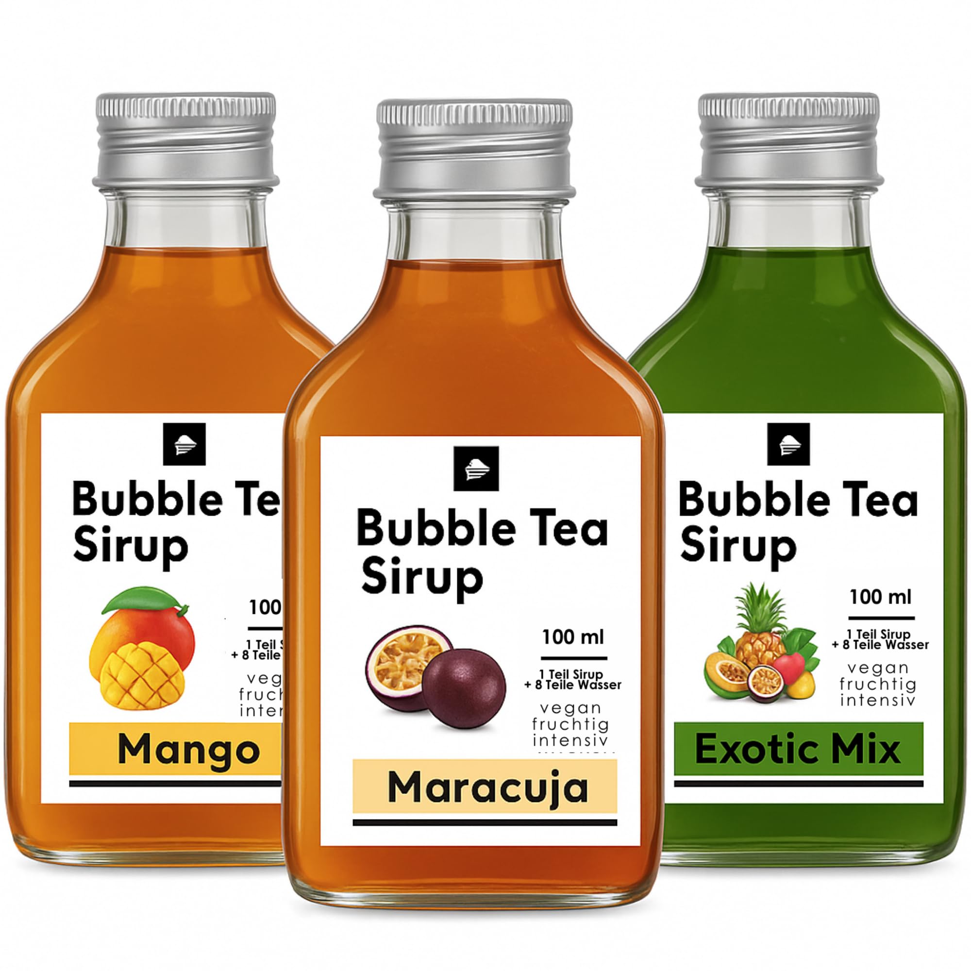 ONHA Bubble Tea Sirup - 3er Packung Maracuja, Mango und Exotic Mix Syrup (Tropisch) für Getränkezubereitungen - fruchtig leckerer Geschmack