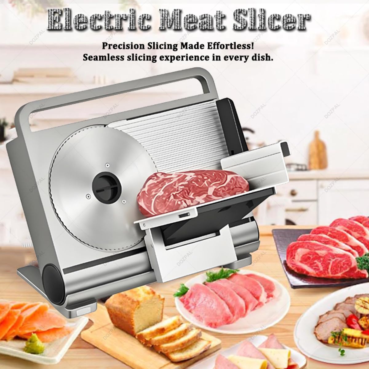 Cortadora de alimentos eléctrica plegable con grosor ajustable (1-15 mm)