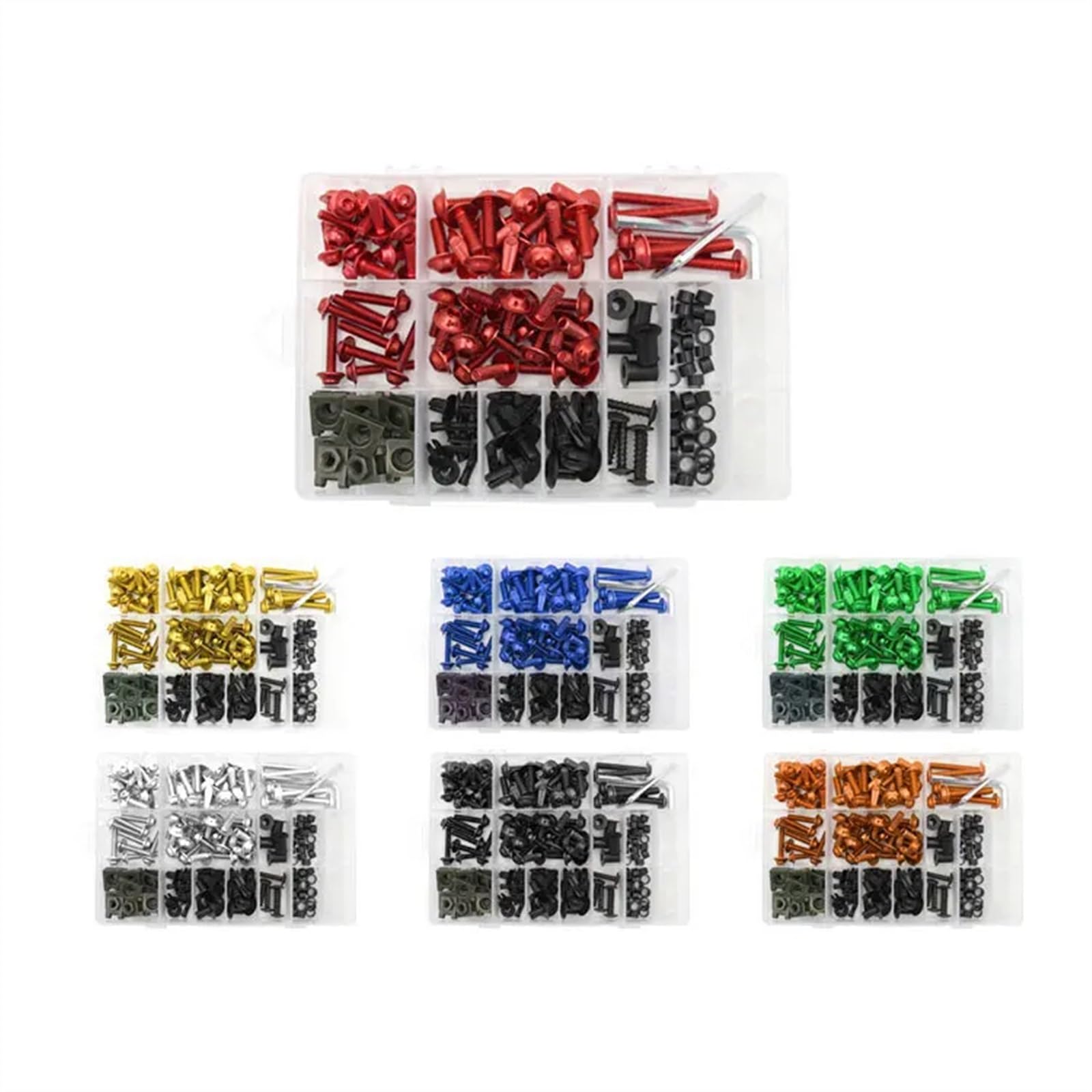Viti Ergal Moto Kit A-alluminio W-viti per parabrezza 7 colori 195 pz/scatola Viti per moto Carenatura Bullone Vite Dado Elementi di fissaggio Viti Set Parte del motociclo(Gold)