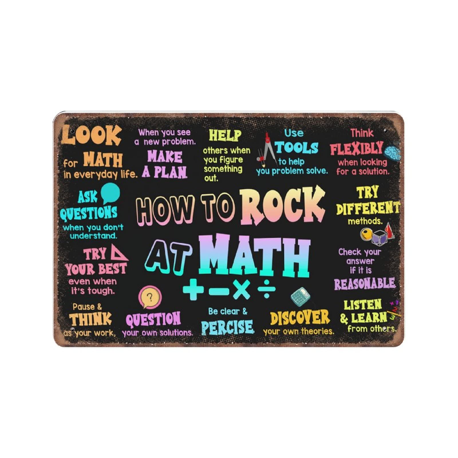 rayprint How to Rock at Math Tin Signs, Classroom Welcome, Teacher Poster, Classroom Decor, Math Teacher Poster Retro Funny Metal Sign Vintage Poster Wall Art for Classroom Decor, 20x30 cm