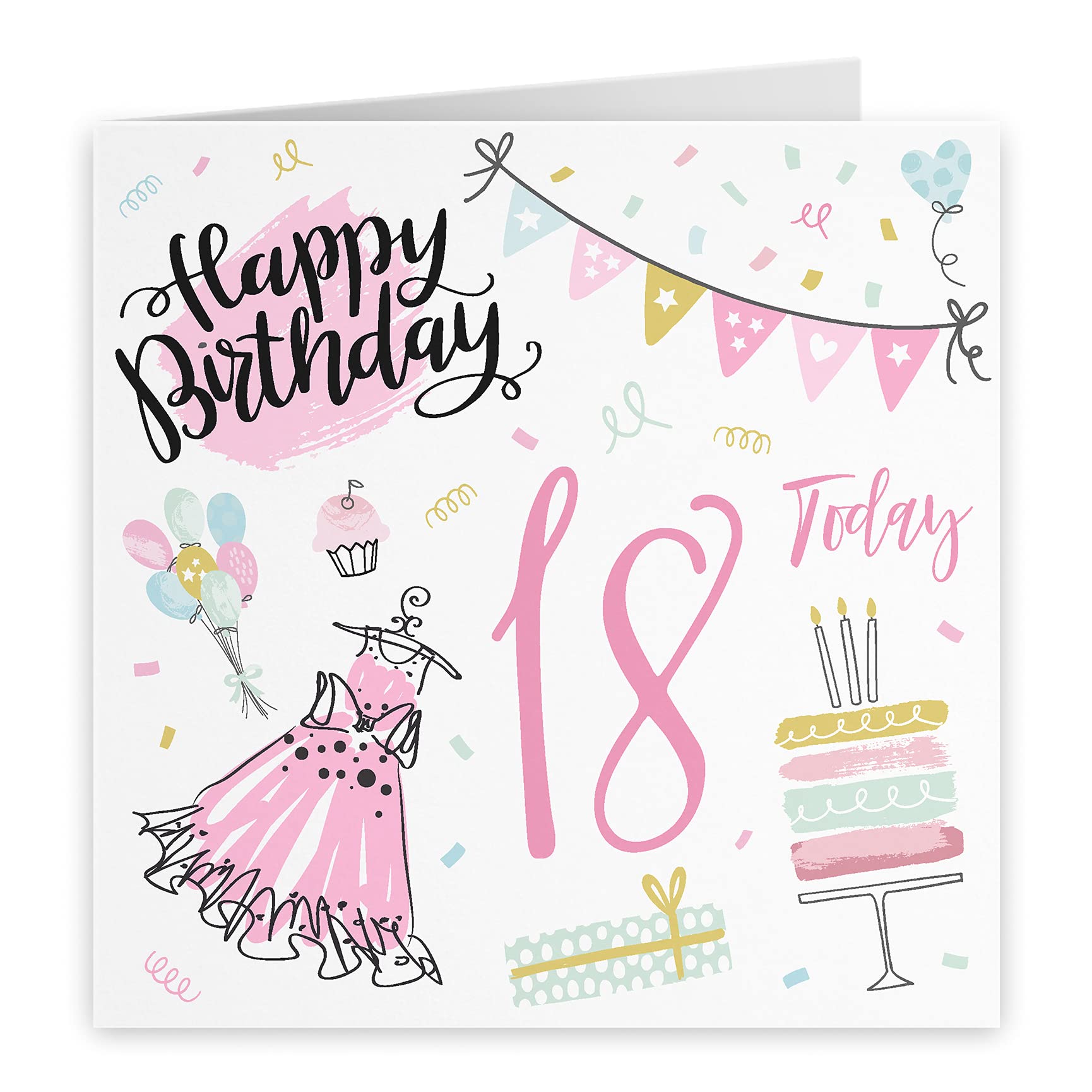 Hunts England Biglietto di auguri per il 18° compleanno, per ragazza, con scritta Happy Birthday (18° compleanno