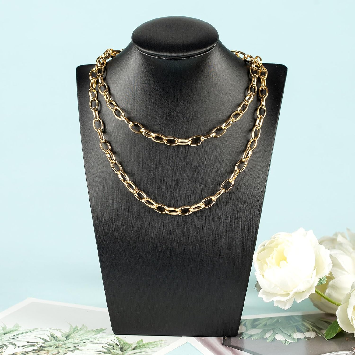 YOUBEIYEE 16.4 Feet Oval Gold Aluminum Jewelry Making Chains with Findings, Lightweight Hippop Necklace Bracelet DIY Craft Chain Roll - Image 7