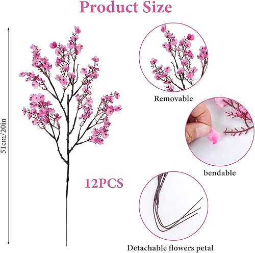 Miniatura 2 de AILANDA 12 paquetes de flores artificiales de gypsophila, arreglos florales de seda rosa, arbusto de aliento de bebé, flores artificiales de tacto