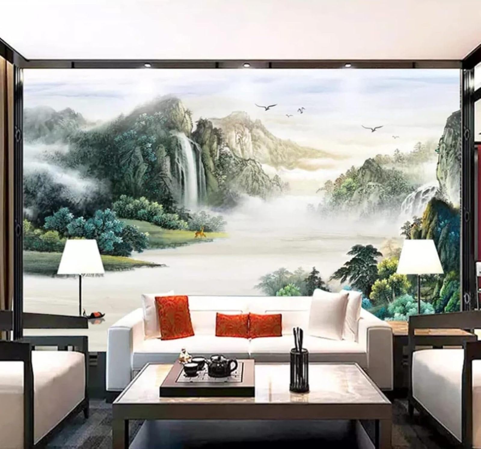 XLMING Fresh Beautiful Ink Wash Landscape Scenery 3D Wallpaper Luxury Silk Study Dining Feature Sofa Grey Bedroom Living Room Tv Decorative Wall-300cm×210cm