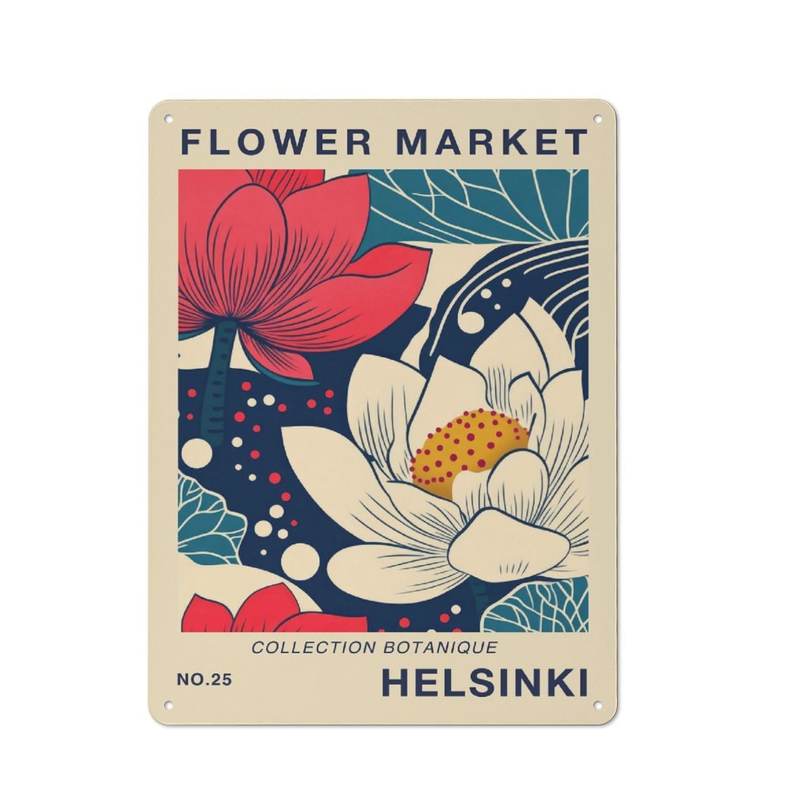 Junmoney Style-16 Helsinki Flower Market Poster Decorative Tin Sign 40X30cm, Country Country Wall Plaque For Dining Room, Cafe, Entryway Or Family Room