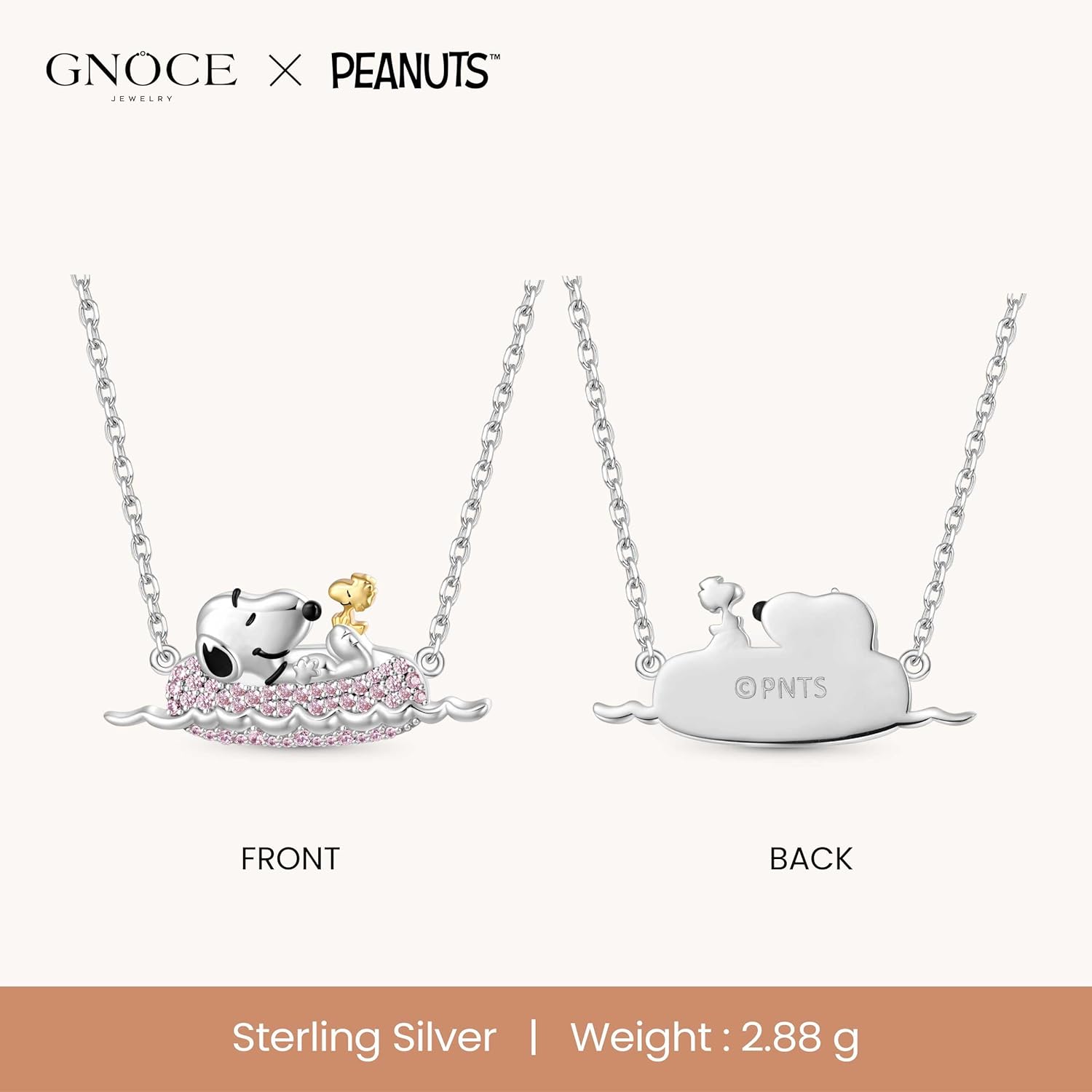 GNOCE Peanuts with Woodstock Rafting Necklace for Women, S925 Sterling Silver Pendant Necklace for Her Wife, Valentine‘s Day, Mother’s Day Jewelry Gift