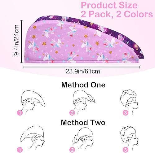 Vista 42 de Basumee Toalla de microfibra para el cabello para niños, paquete de 2 toallas de pelo de secado rápido con turbantes para cabello húmedo, toalla