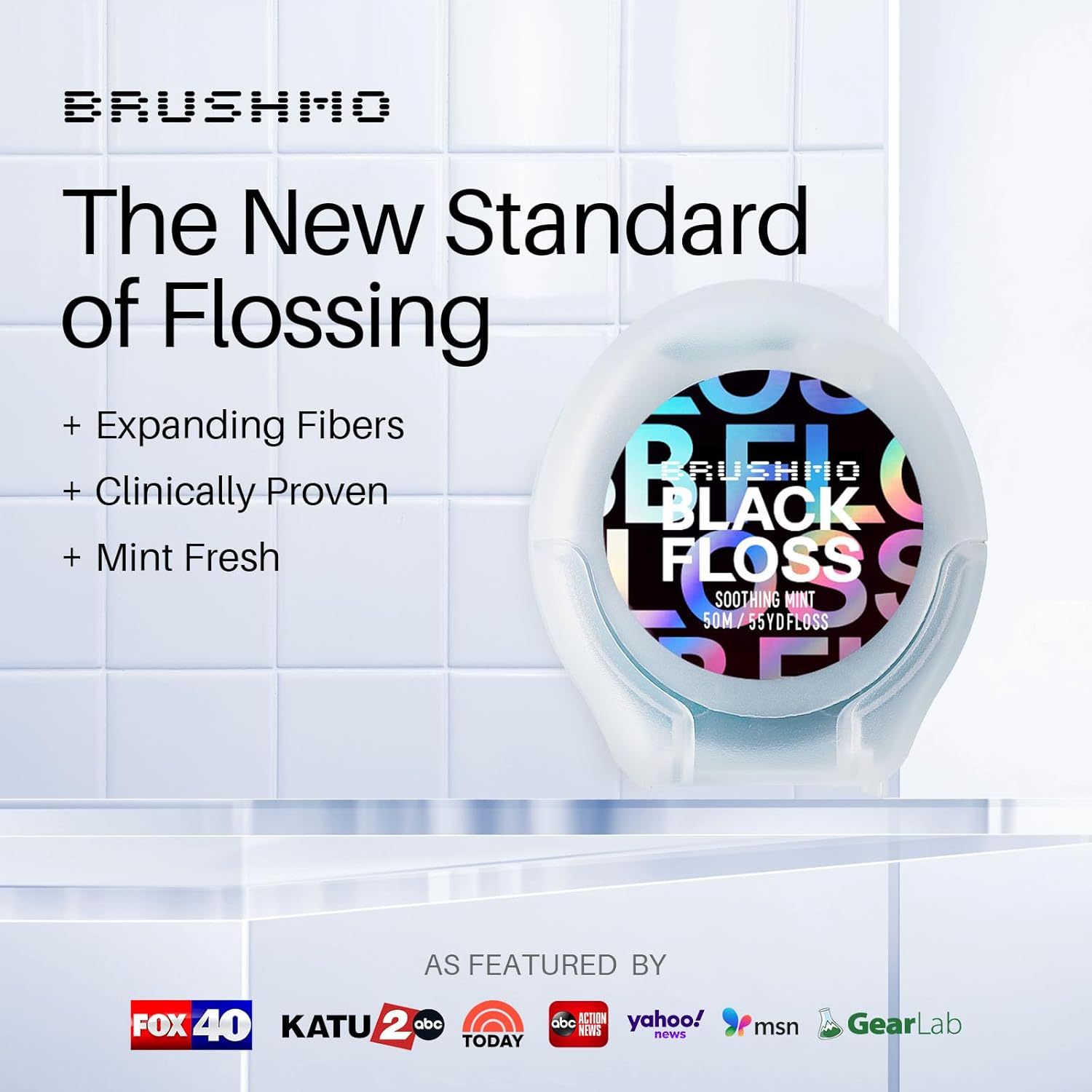 Brushmo Black Floss (BBFloss) - Expanding Floss, Gum-Friendly Soothing Mint Dental Floss, Natural Vegan Wax to Remove Plaque from Teeth, Dentist Designed PTFE & PFAS Free Oral Care, 5 Spools, 275 yd