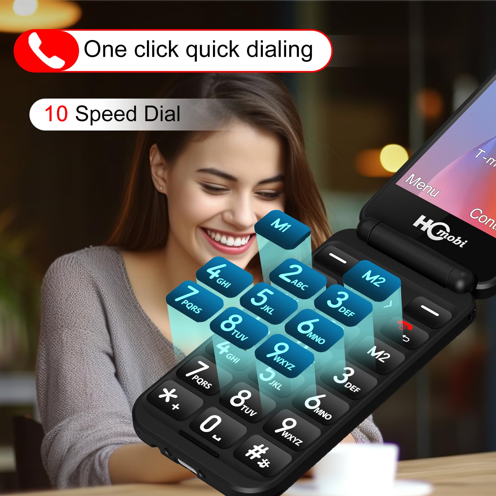 SilisoundTek 4G Flip Phone Unlocked, 2.8+1.5" Dual Screen Flip Phones for Seniors, SOS Button丨Speed Dial丨Large Fonts丨Charging Dock丨1400mAh Battery — view 4