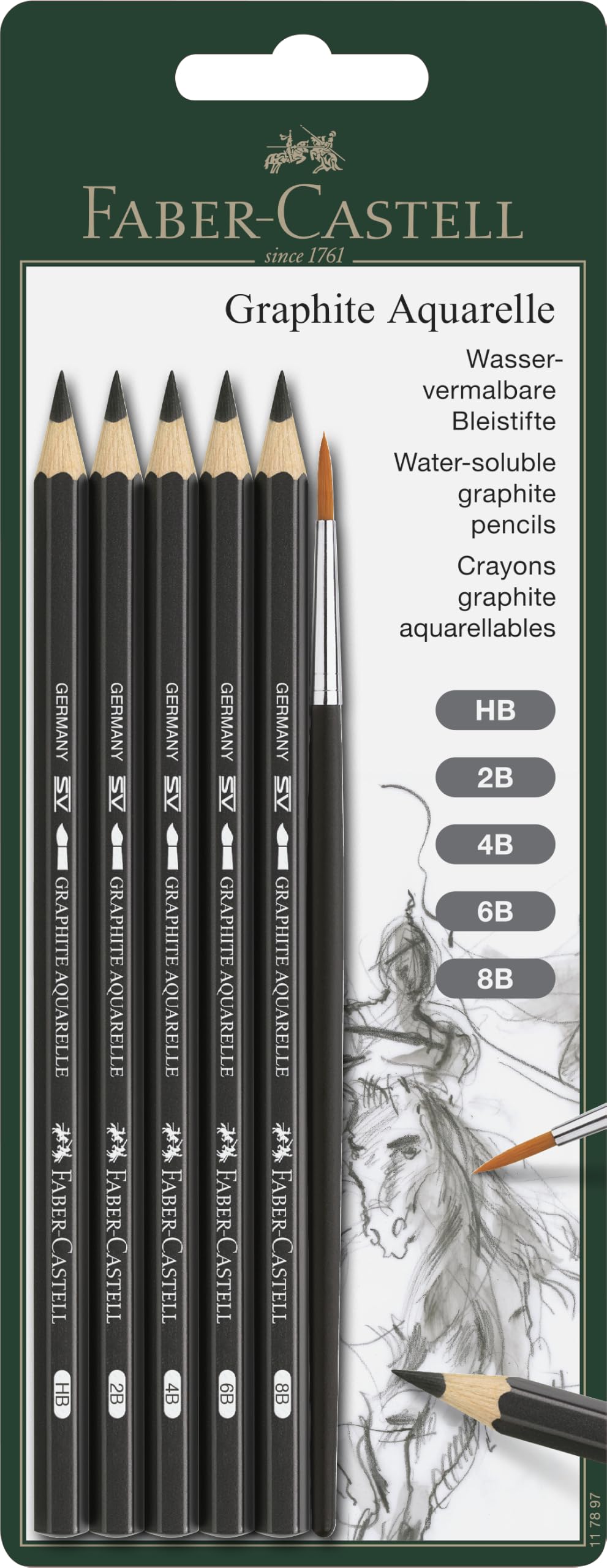 Graphite Aquarelle 5 Grades Pencils with Brush