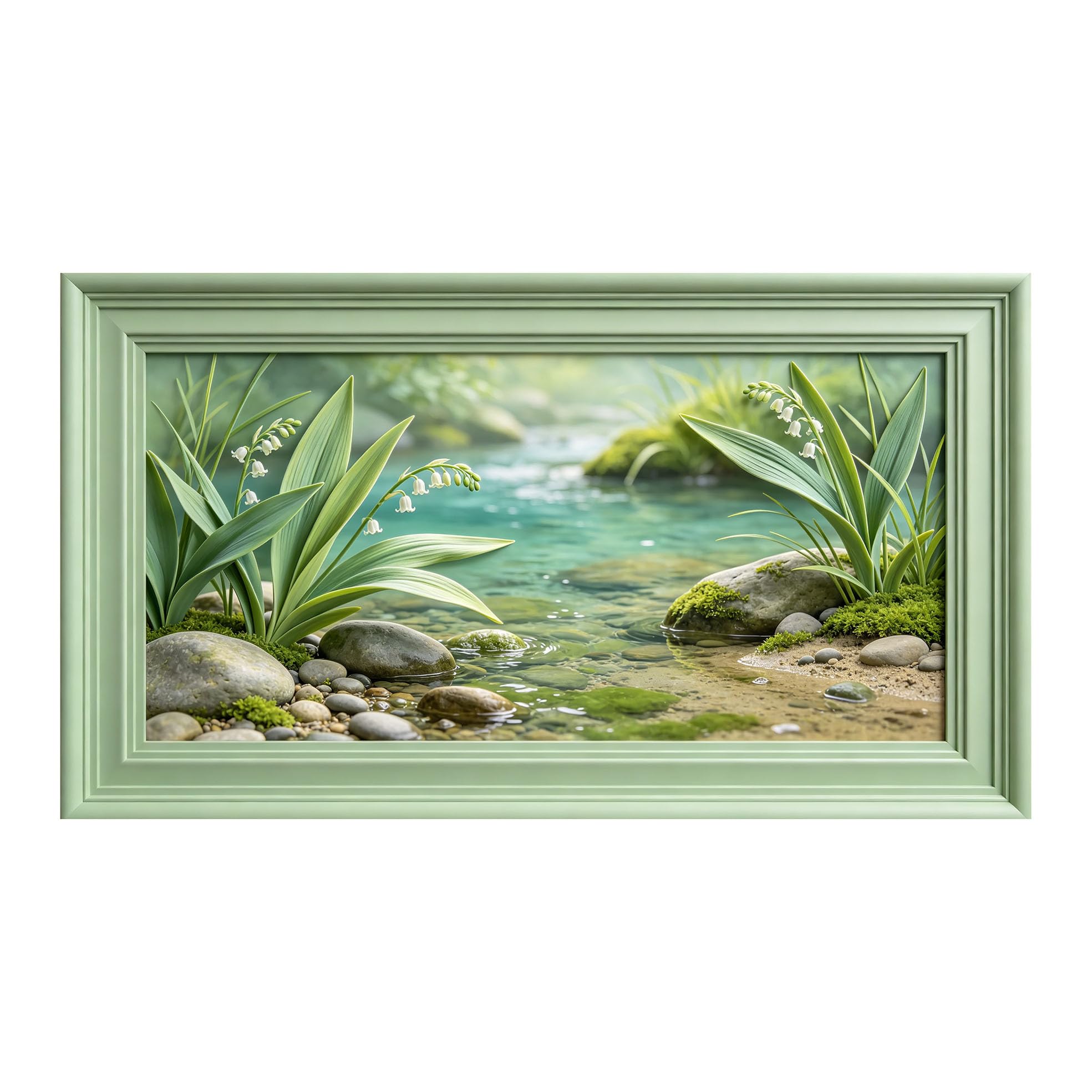 Murasolite 3D Framed Wall Art Spring Forest Stream Botanical Landscape Realistic Oil Painting SelfAdhesive Fabric Mural Wall Decor,No Damage to Wall,AntiFall Safe Design for Bedroom Living Room