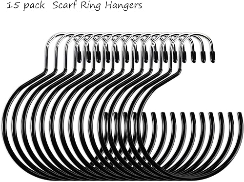 Miniatura 7 de Cedilis Paquete de 15 ganchos para anillos de bufanda, colgador de cinturón sin enganches para armario, organizador de armario, soportes de