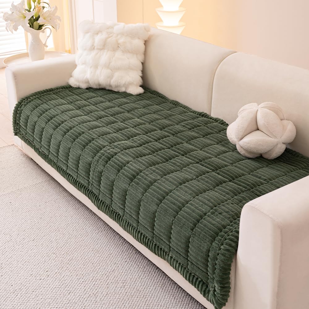 Awjcsv Couch Cover for Dogs Washable, Fuzzy Pet Couch Covers for 3 Cushion Sofa Pet Friendly, Non Slip Sofa Cover (Green, 35" x 63"/90 x 160cm) — image 1