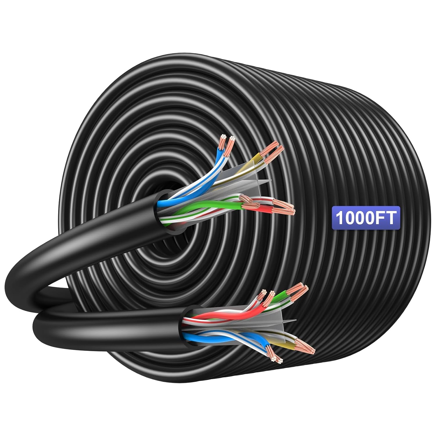Cat6 Cable 1000ft - UTP Waterproof, 550MHz, UV Resistant 26AWG Cat 6 Ethernet Cable 1000 ft, Suitable for Indoor and Outdoor Use 1000FT 1
