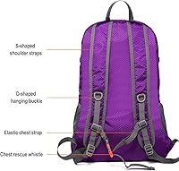 Vista 4 de Mochila ligera plegable de 40 litros, mochila de viaje plegable de nailon Ripstop, mochila de senderismo plegable para exteriores (morado)
