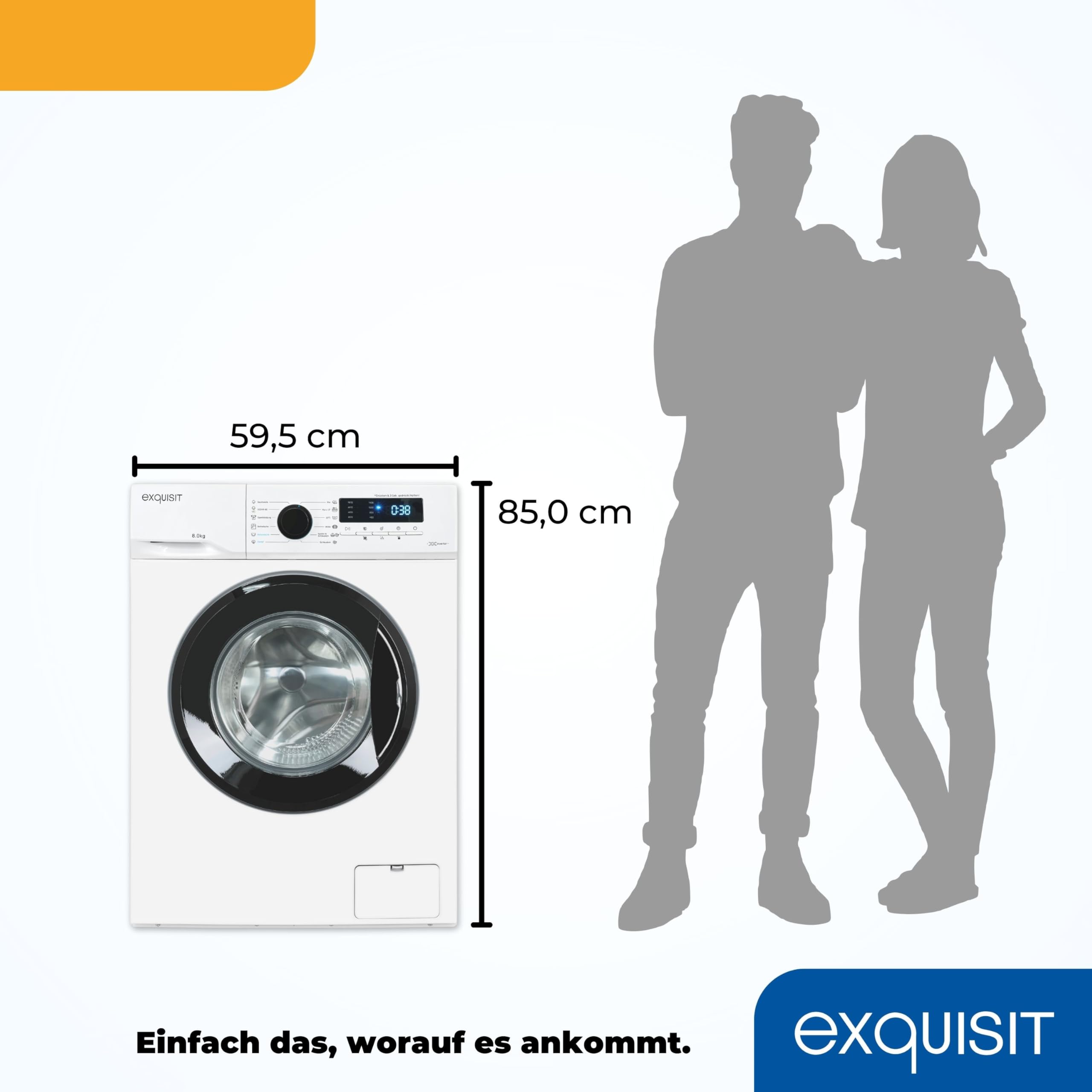 Exquisit Waschmaschine WA8014-020A Weiss - 8 kg - Energieklasse A | 1400 U/min Schleuderdrehzahl - 12 Programme - Startzeitvorwahl - Trommelreinigung - Sicherer Betrieb mit Kindersicherung