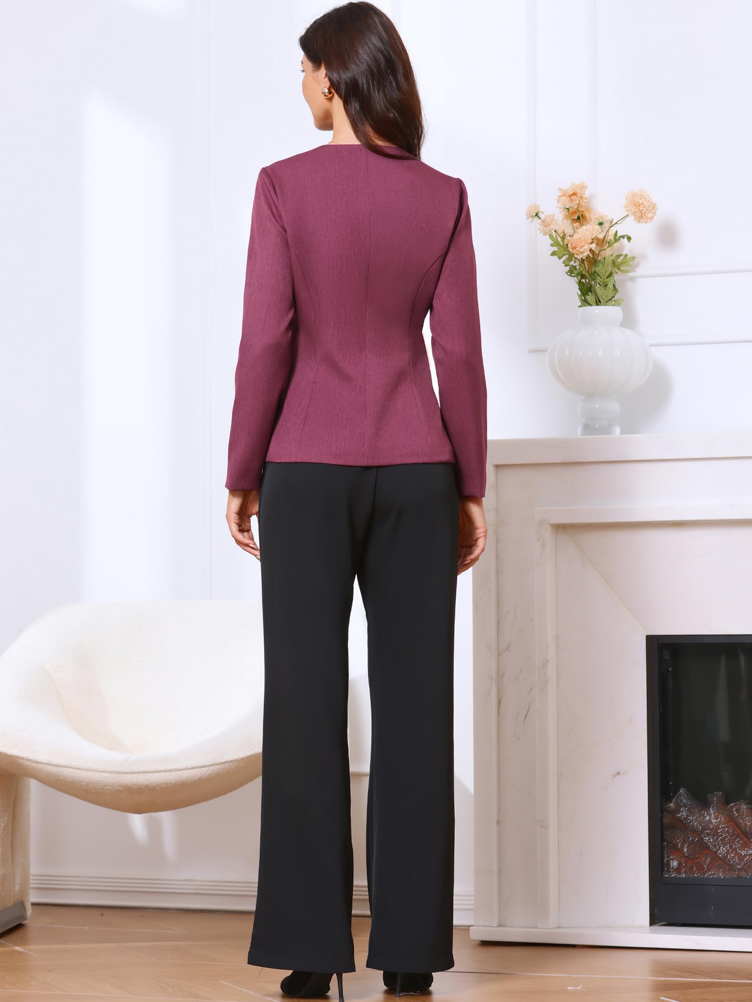 Allegra K Blazer de travail élégant pour femme, sans col, à manches longues, veste d'affaires, costume de bureau