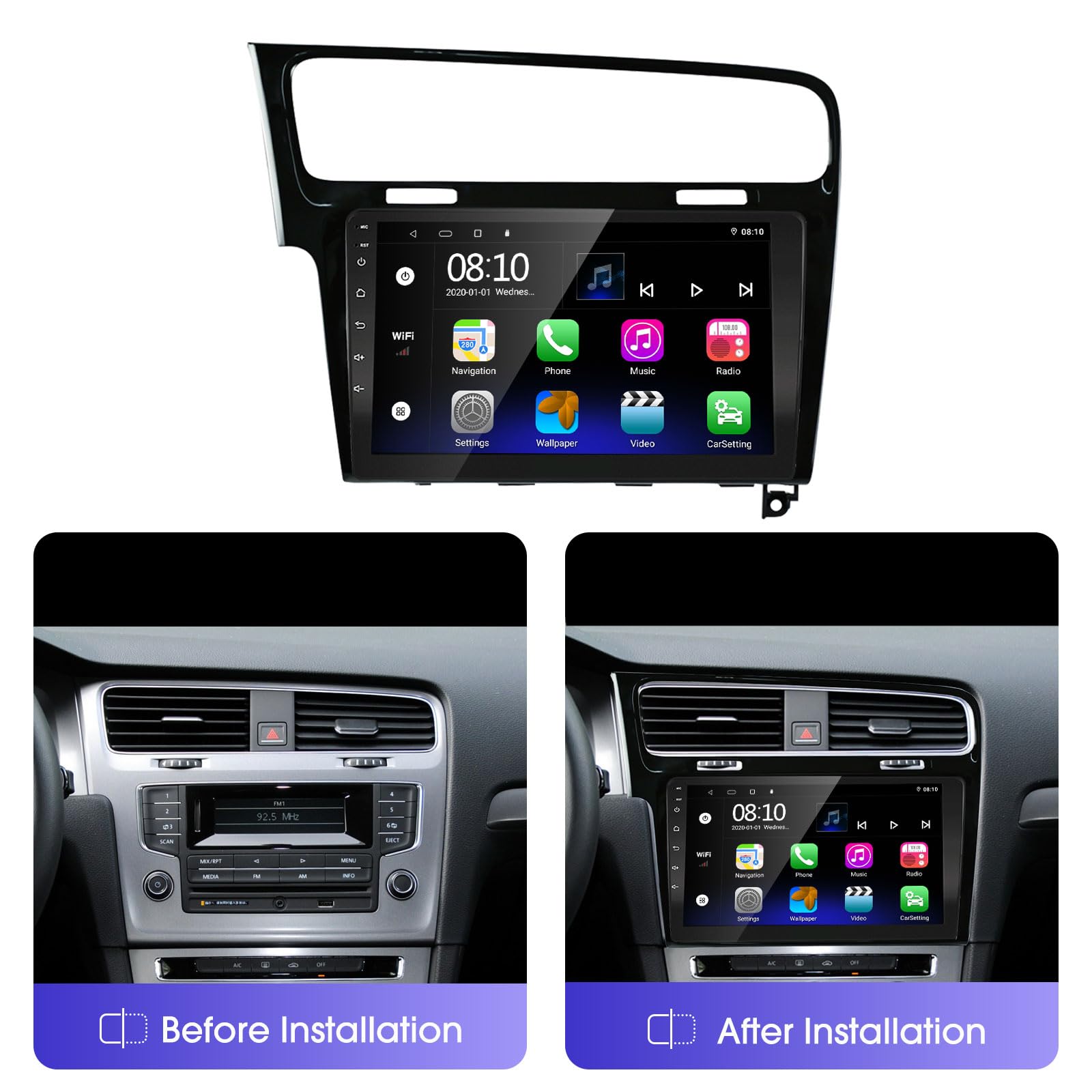 LEXXSON Android Auto Carplay Autoradio per VW Golf 7 MK7 Golf VII 2012-2020, Touch Screen da 10.1 pollici Radio GPS Bluetooth EQ Impostazione Wifi Controllo del Volante Mirrorlink Canbus 2+32G