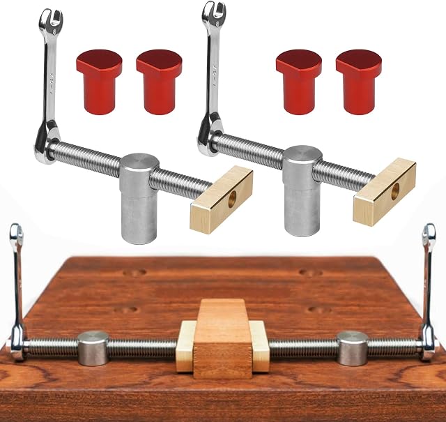 2pcs Table Workbench Fast Fixed Clip Clamp with 4pcs Bench Dogs, Woodworking Desktop Clip DIY Positioning Bench Stop and Fast Clamps for 19mm/20mm Dog Hole (20mm Red)