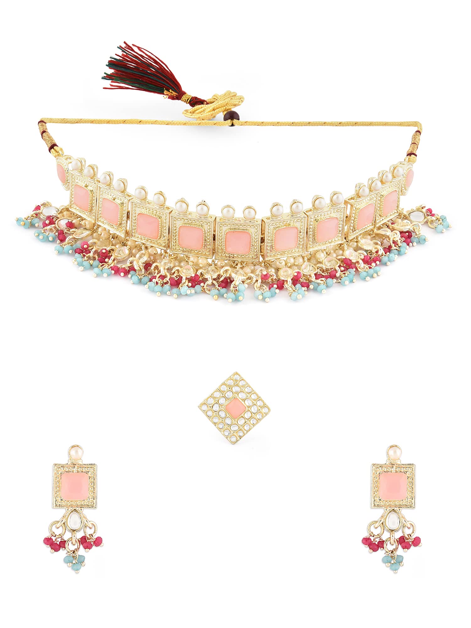 ZAVERI PEARLS Multicolor Stones Beads Choker Necklace Earring & Ring Set For Women-ZPFK15869 (B0C4TV1B91) Amazon Price History, Amazon Price Tracker