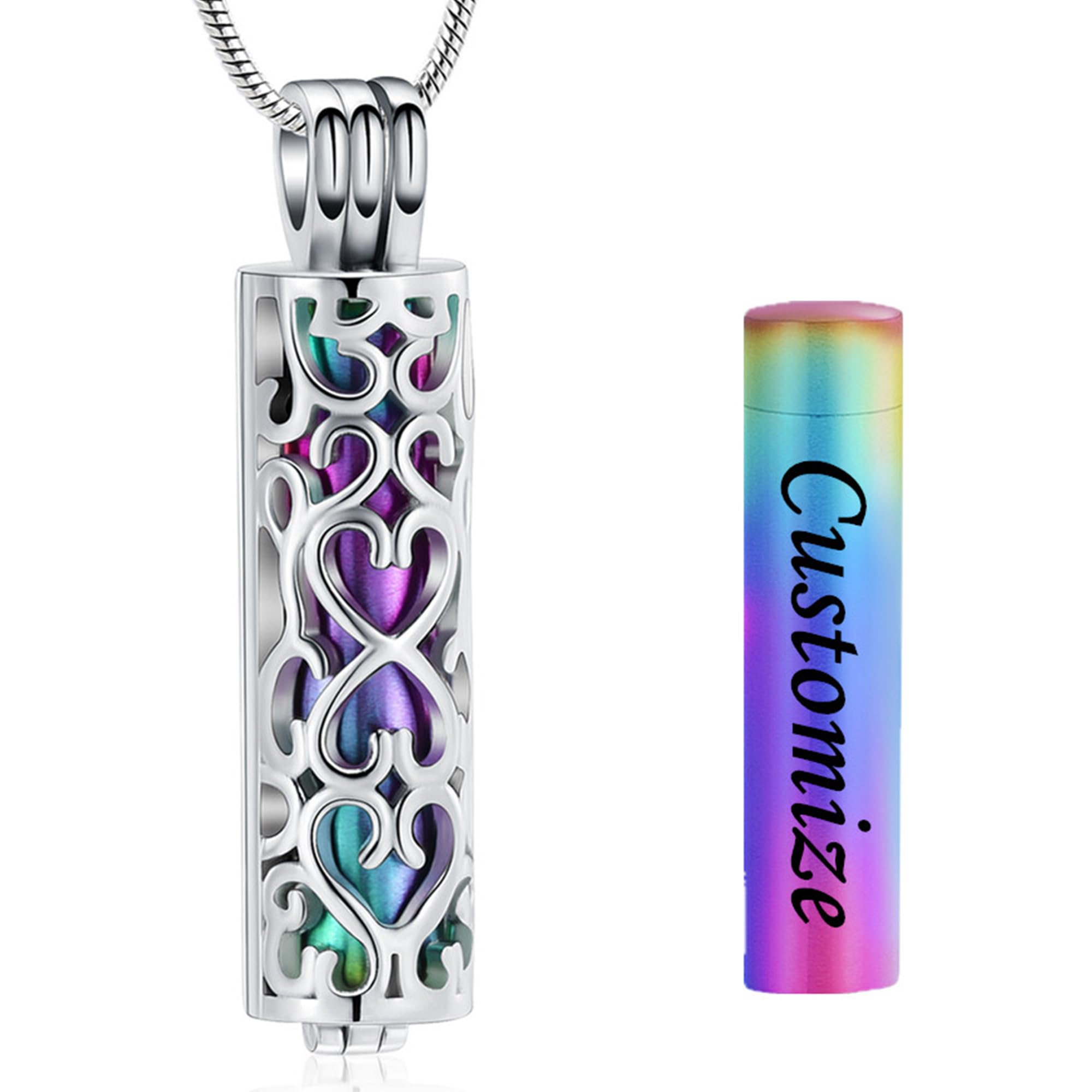 VCCWYQK Hollow Cylinder Urn Necklace for Ashes for Women Men Cremation Jewelry Keepsake Memorial Human Pet Ashes Pendant (Z-Customize)
