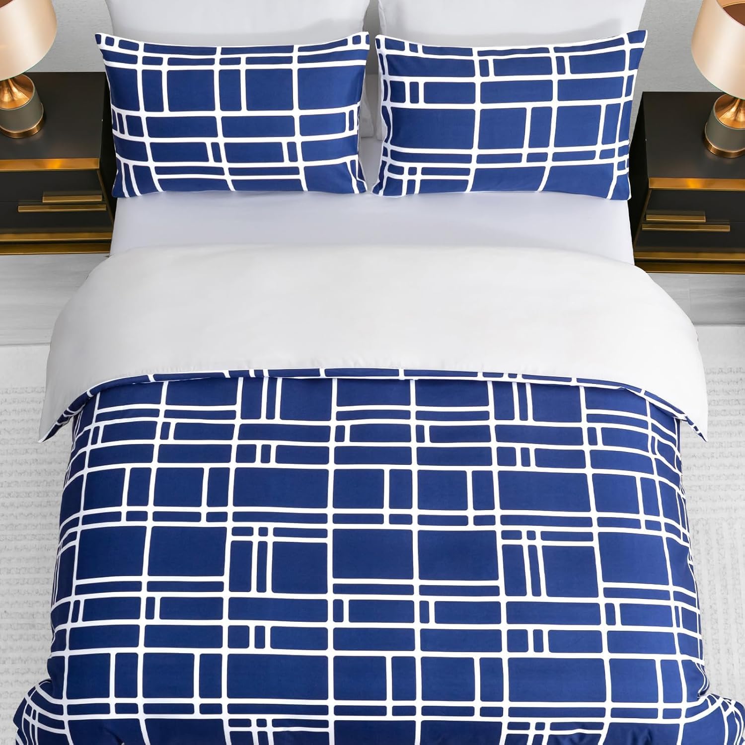 Pamposh Set di biancheria da letto Copripiumino in microfibra ultra morbida con federa – Set di biancheria da letto con cerniera (Blu, (1 x 155 x 220 cm) + (2 x Federa 80 x 80 cm))