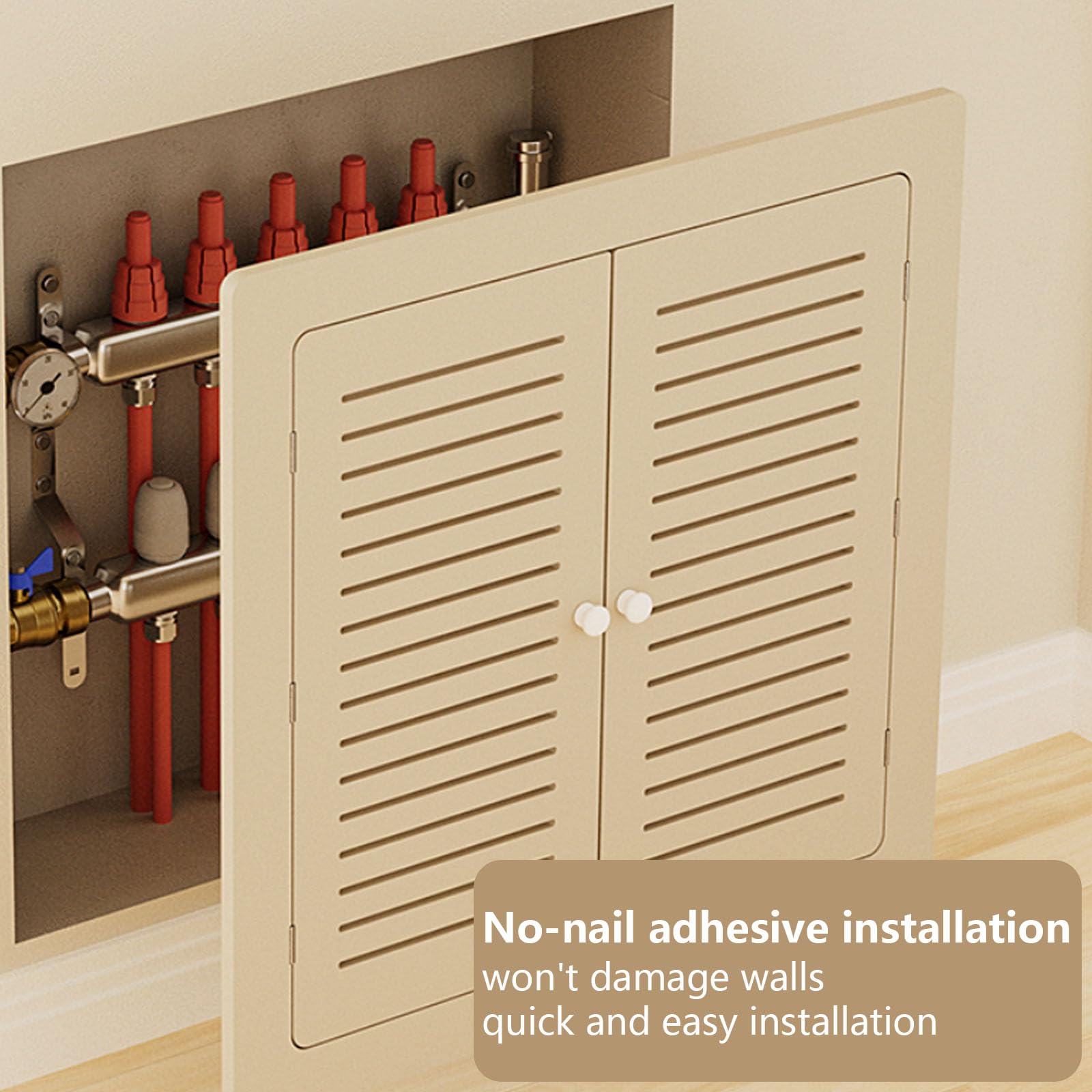 Cache-Radiateur En Bois Cache-Radiateur Blanc à Persiennes pour La Maison Conception Sans PerçAge Double Porte Avec PoignéEs Convient aux Salons Et aux Chambres 25x25cm