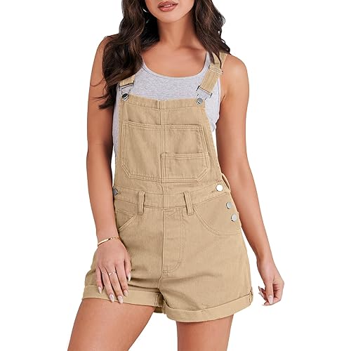 ANRABESS Overalls Women Denim Short Rompers Sleeveless Adjustable Strap Cross Back Cuffed Hem Workwear Jumpsuit