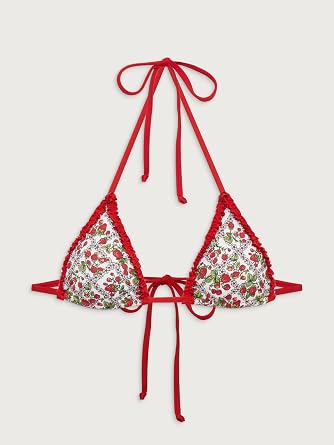 Women Halter String Thong Bikini Set Sexy Two Piece Tie Side String Floral Print Swimsuit Bathing Suits (J-Red, S), Small